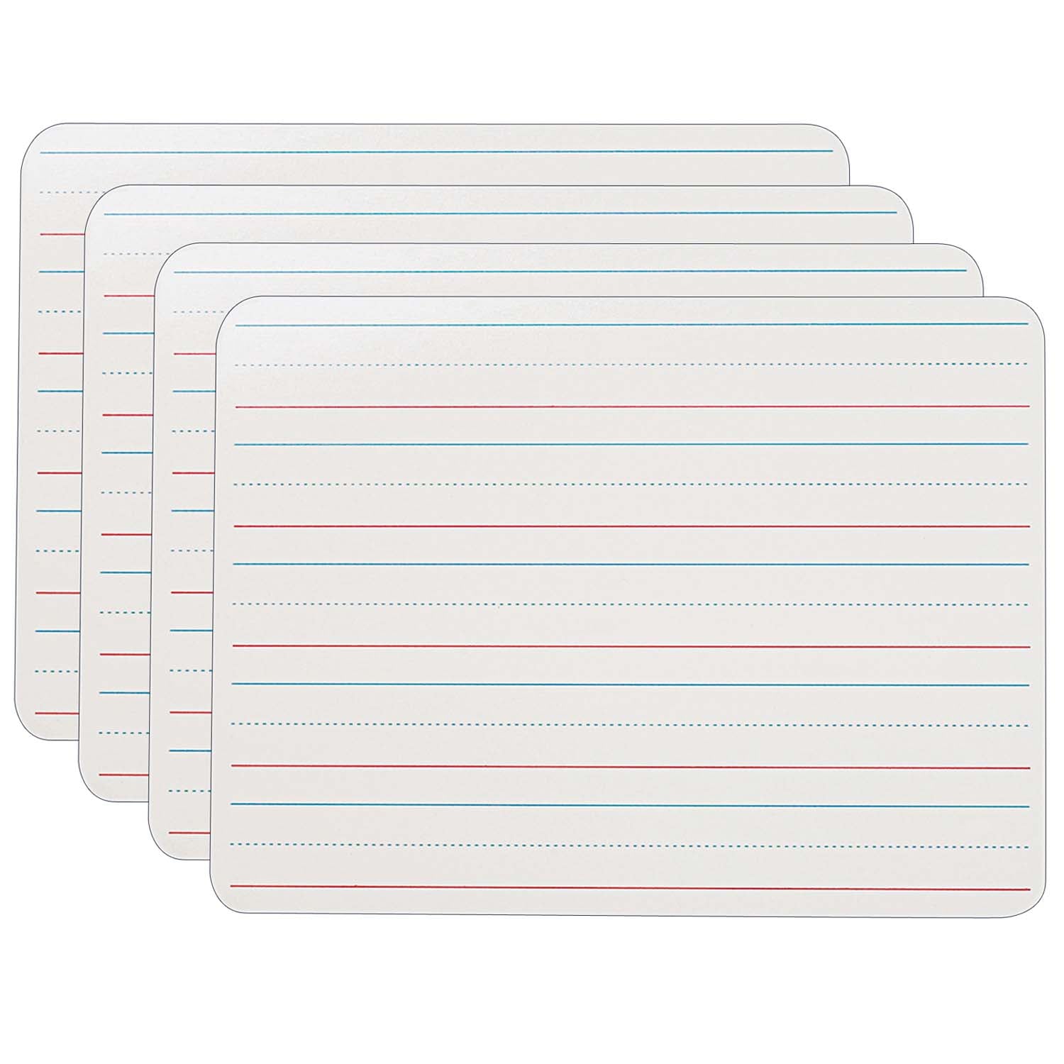 Two-Sided Dry Erase Board, Plain/Ruled, 9" x 12", Pack of 4