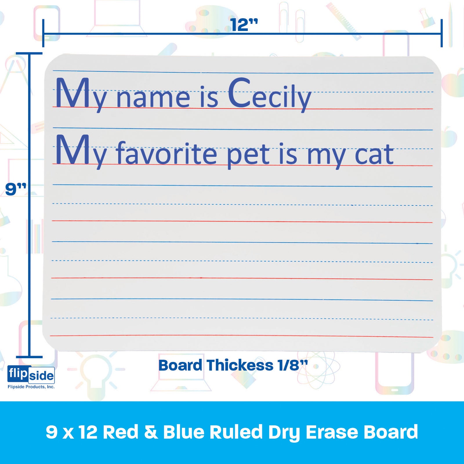 Two-Sided Dry Erase Board, Plain/Ruled, 9" x 12", Classpack of 12