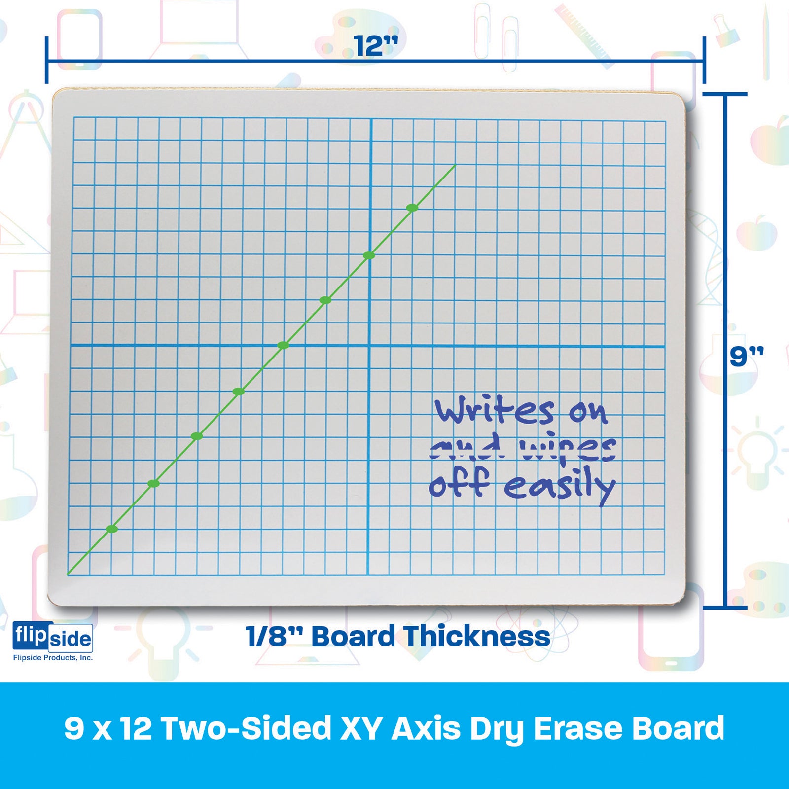 X Y Axis Dry Erase Board, Dual Sided, 9"W x 12"L, Pack of 12