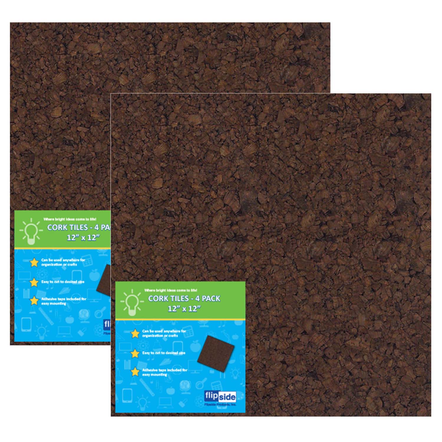 Dark Cork Tiles, 12" x 12", 4 Per Pack, 2 Packs