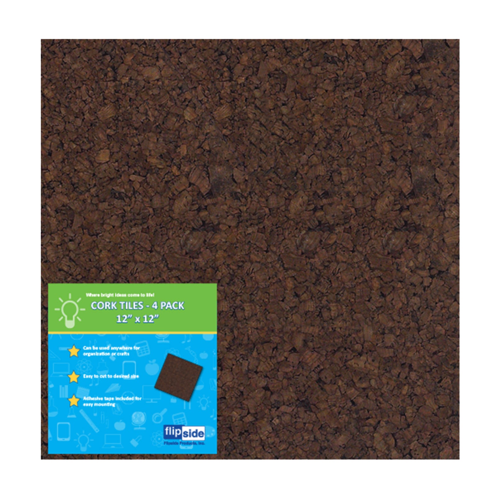 Dark Cork Tiles, 12" x 12", Pack of 4