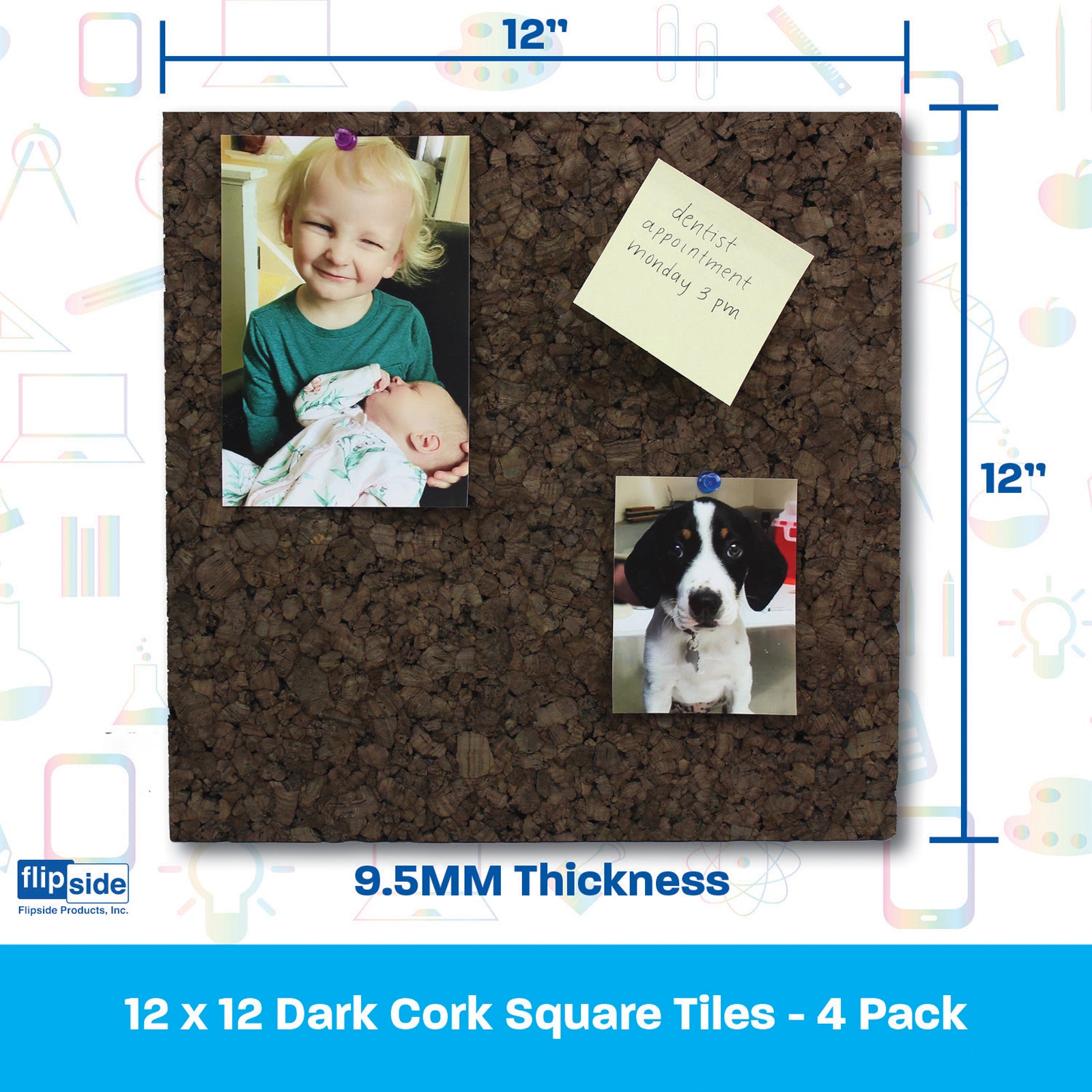 Dark Cork Tiles, 12" x 12", Pack of 4