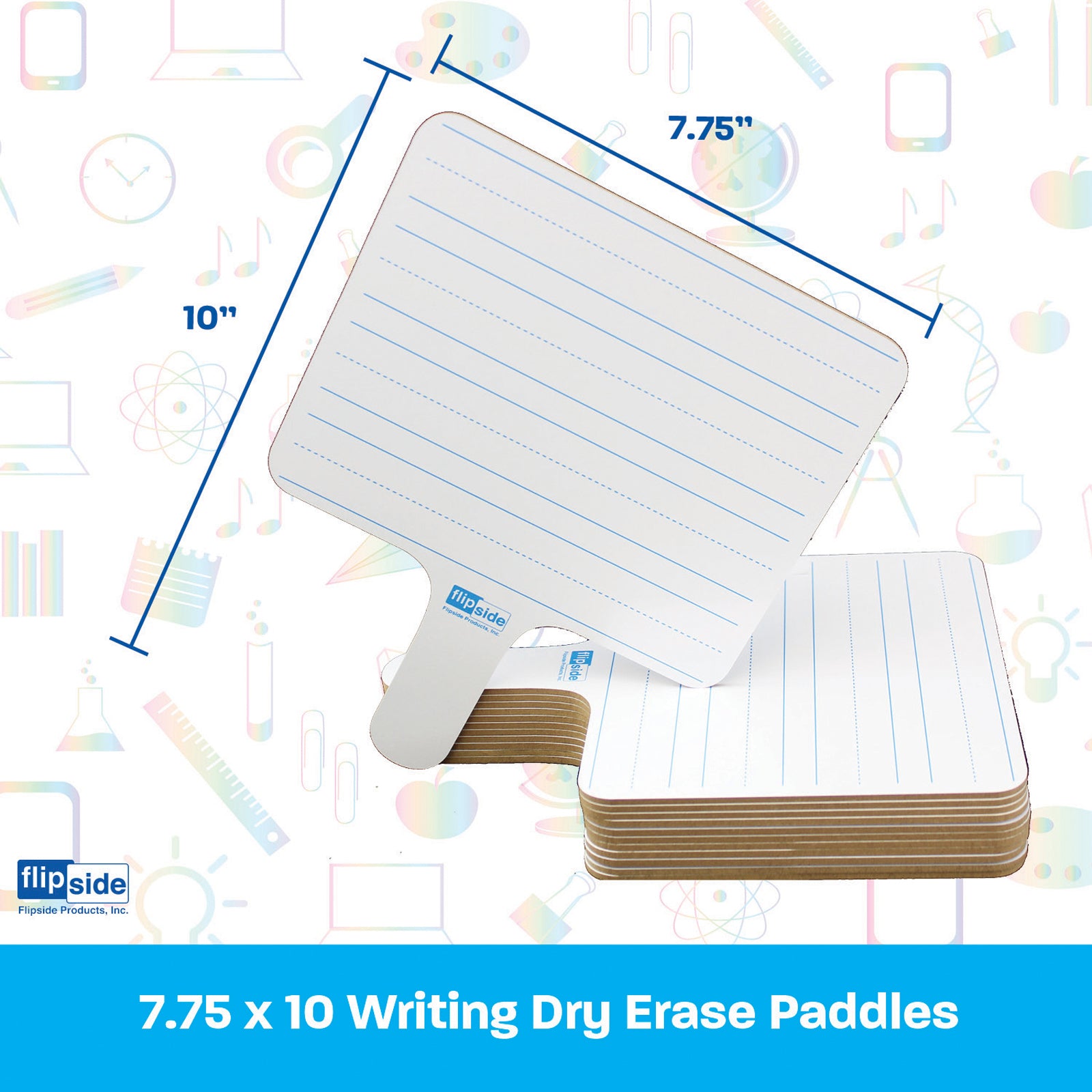 Two-sided Rectangular Dry Erase Writing Paddle, Lined/Blank, 7.75" x 10", Pack of 6