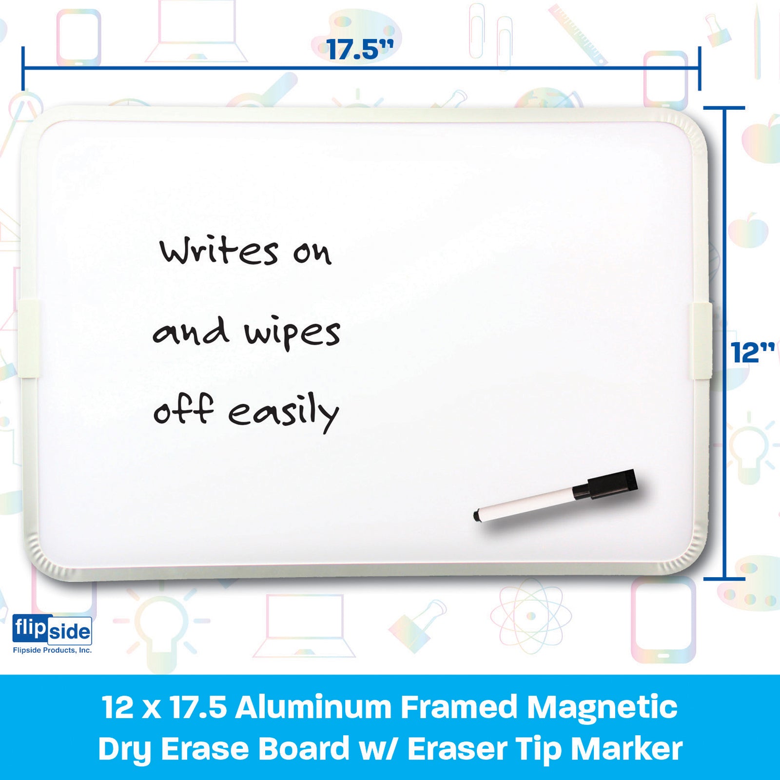 Two-Sided Aluminum Framed, Magnetic Dry Erase Board with Pen, 12" x 17.5", Pack of 3