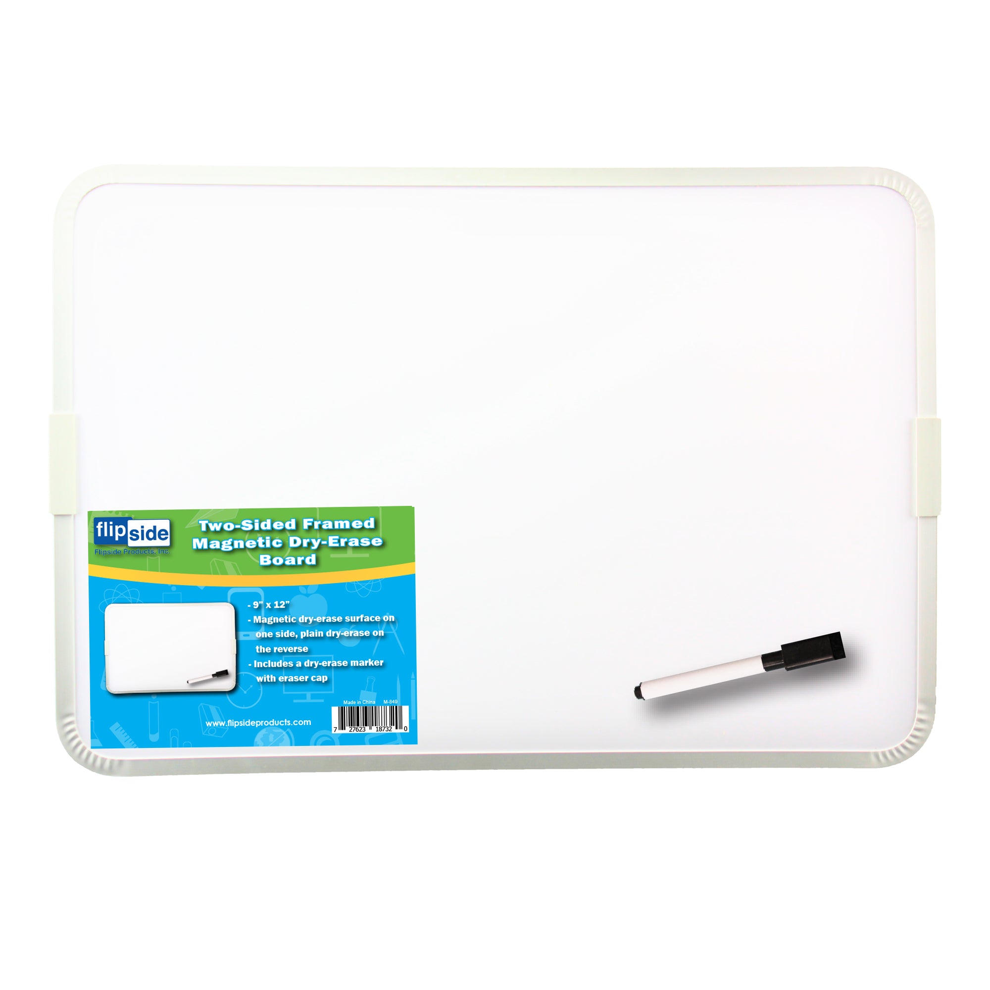 Two-Sided Aluminum Framed, Magnetic Dry Erase Board w/Pen, 9" x 12", Pack of 3