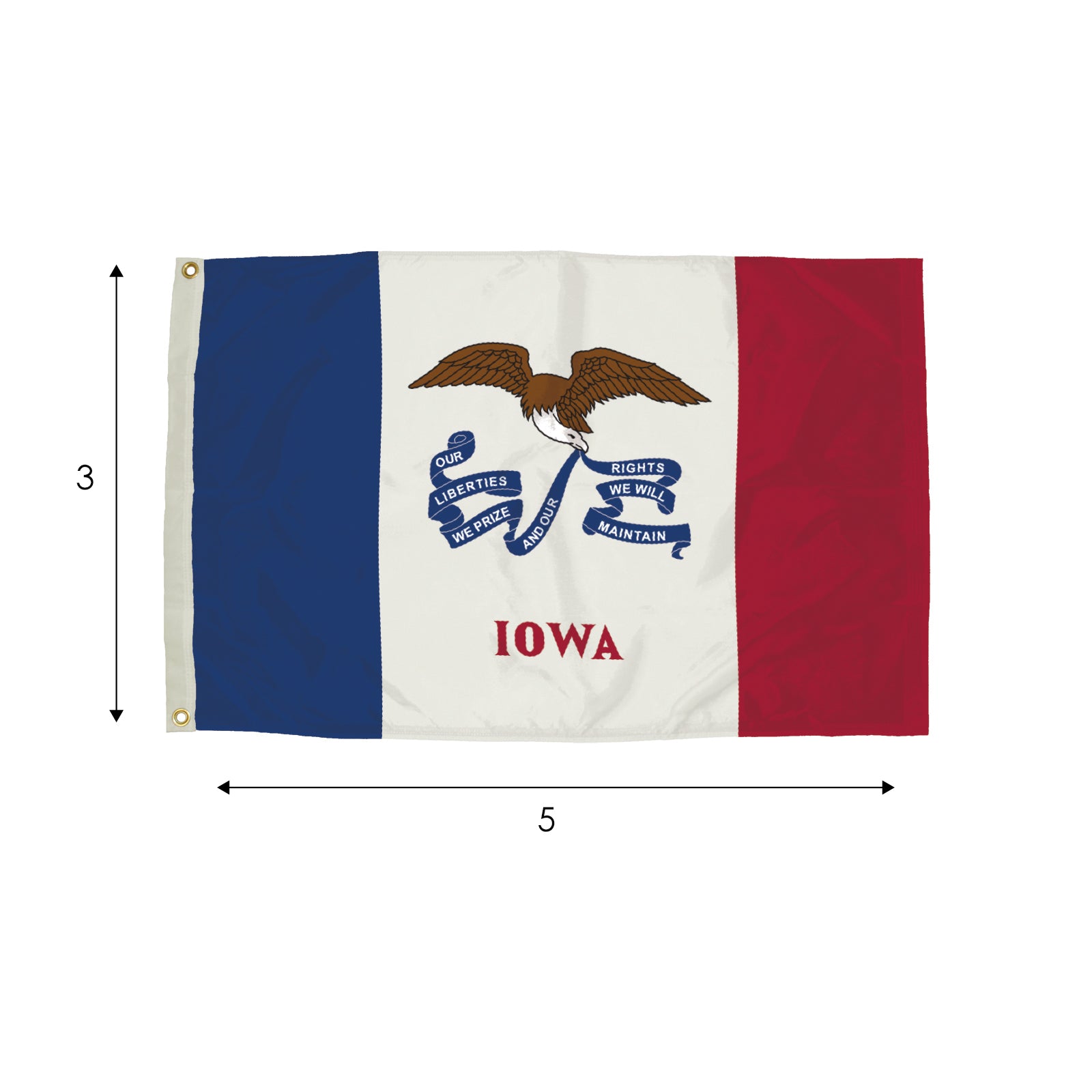 Durawavez Nylon Outdoor Flag with Heading & Grommets, Iowa, 3ft x 5ft