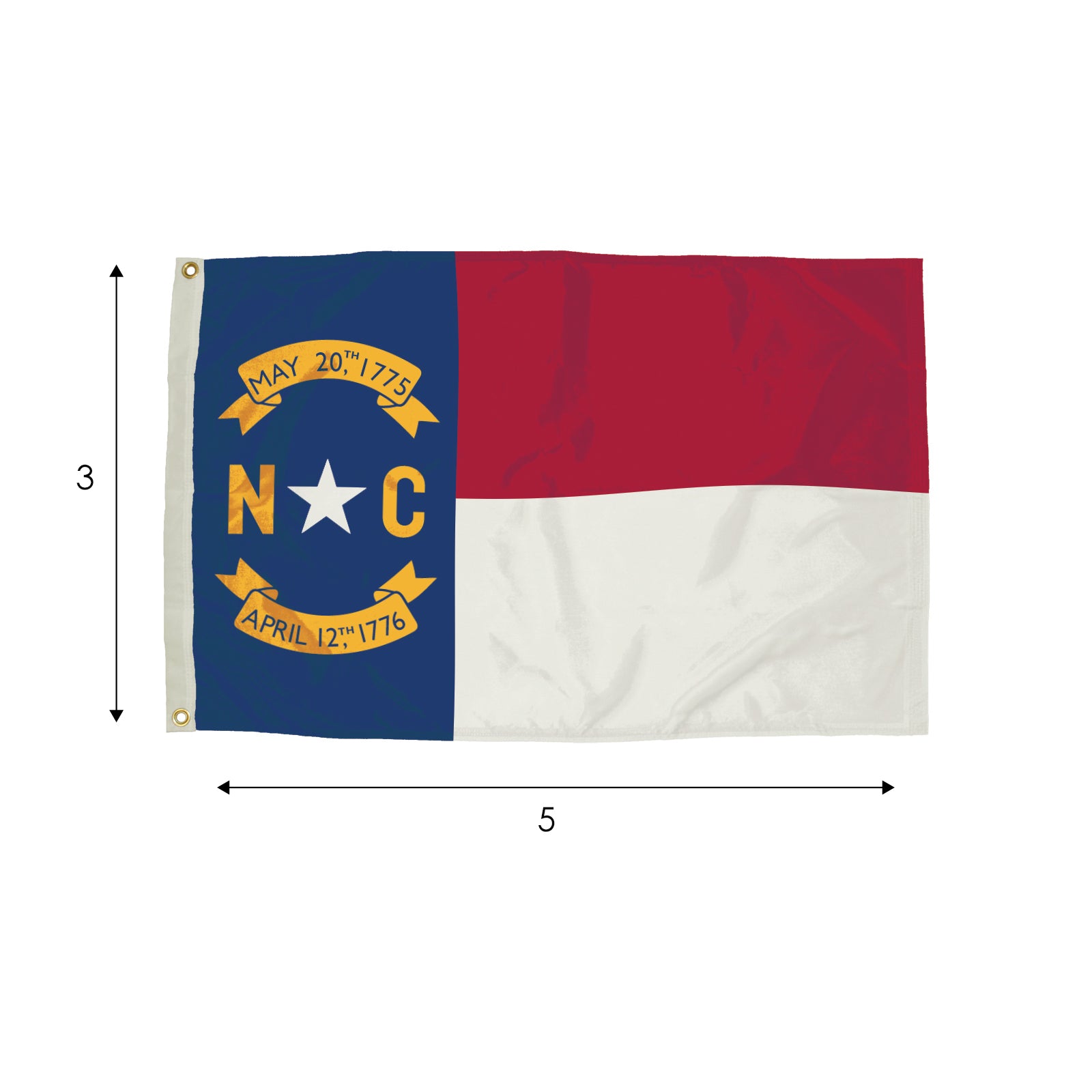 Durawavez Nylon Outdoor Flag with Heading & Grommets, North Carolina, 3ft x 5ft