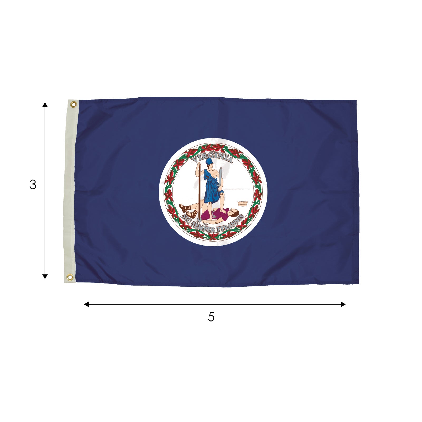 Durawavez Nylon Outdoor Flag with Heading & Grommets, Virginia, 3ft x 5ft