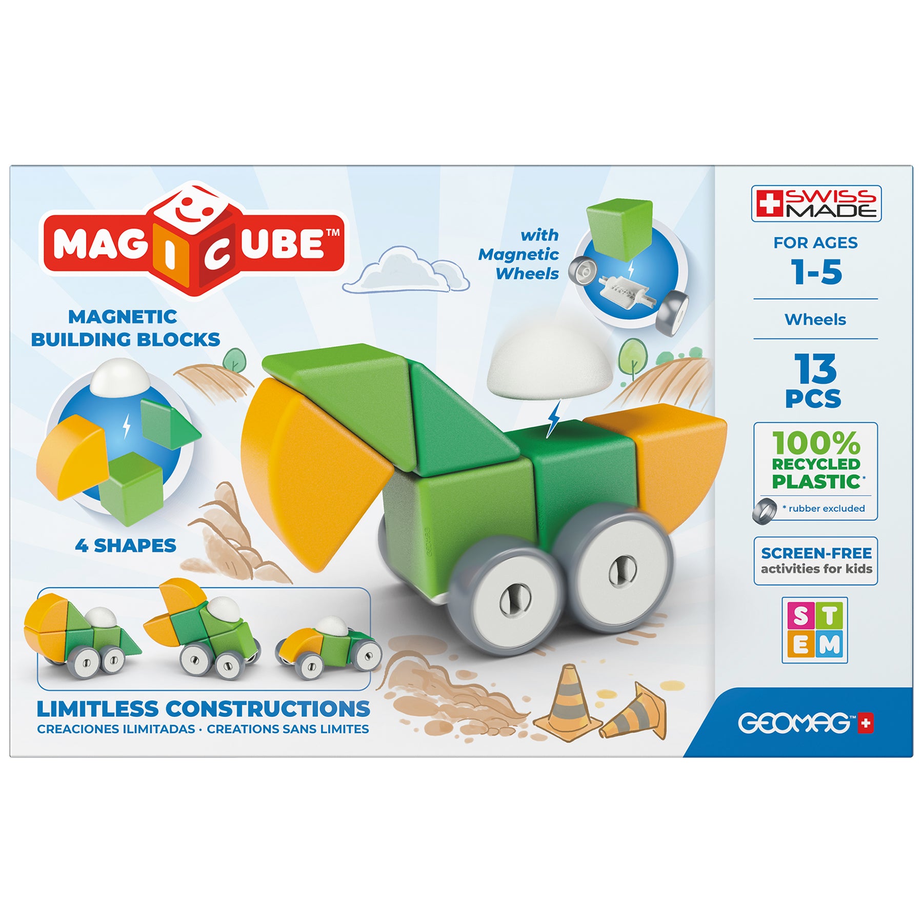 Magicubes Shapes Magnetic Building Blocks Recycled, 13 Pieces