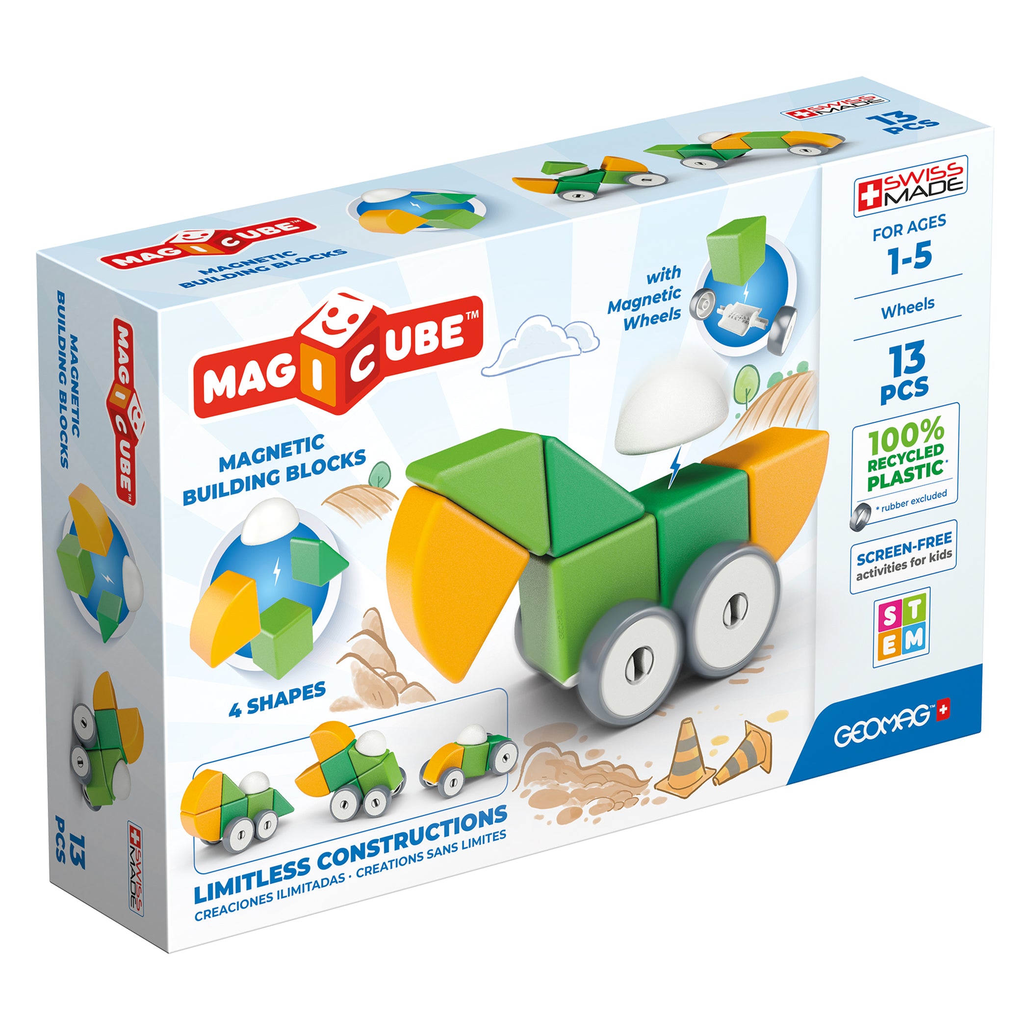 Magicubes Shapes Magnetic Building Blocks Recycled, 13 Pieces