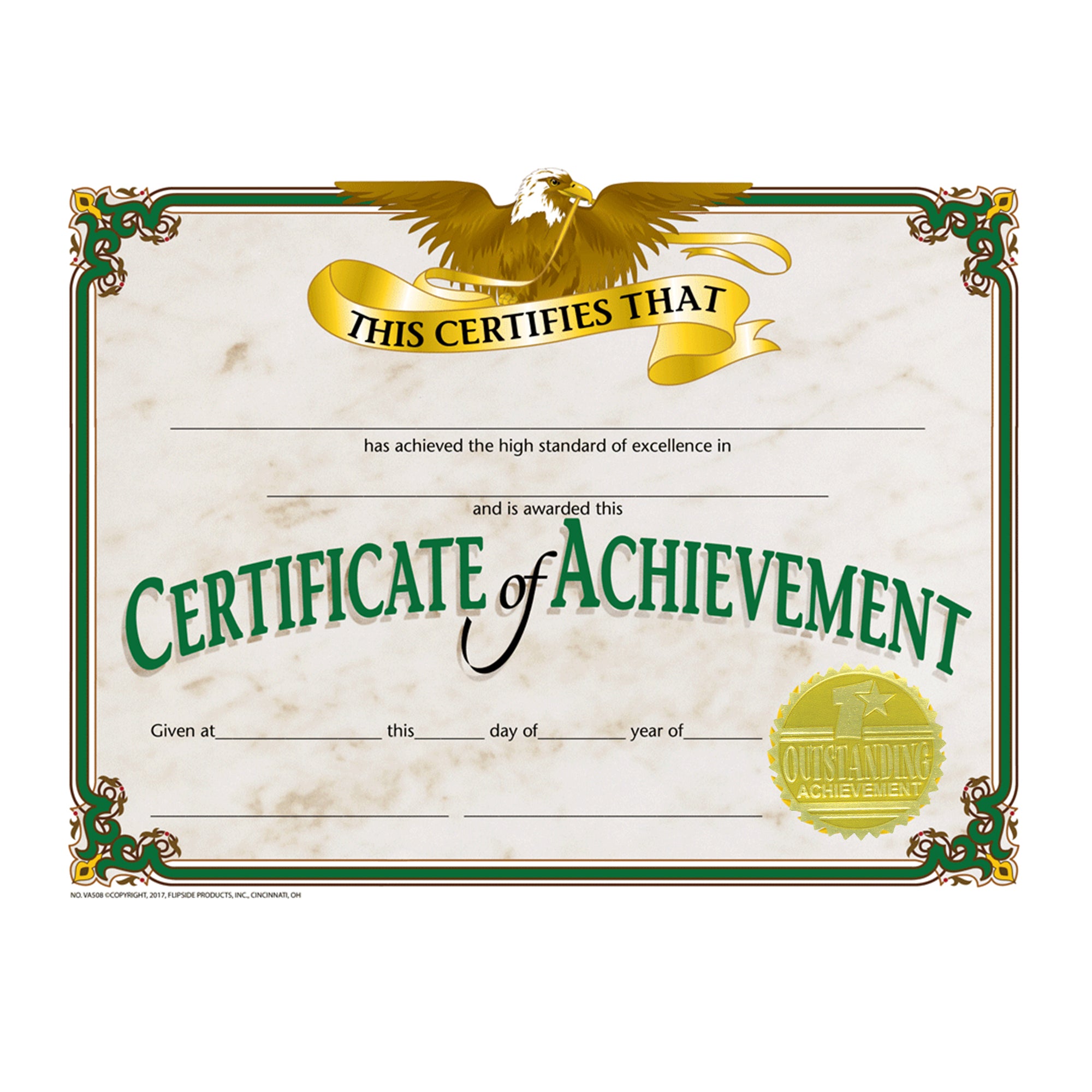 Gold Foil Embossed Seals, Outstanding Achievement, 54 Per Pack, 3 Packs