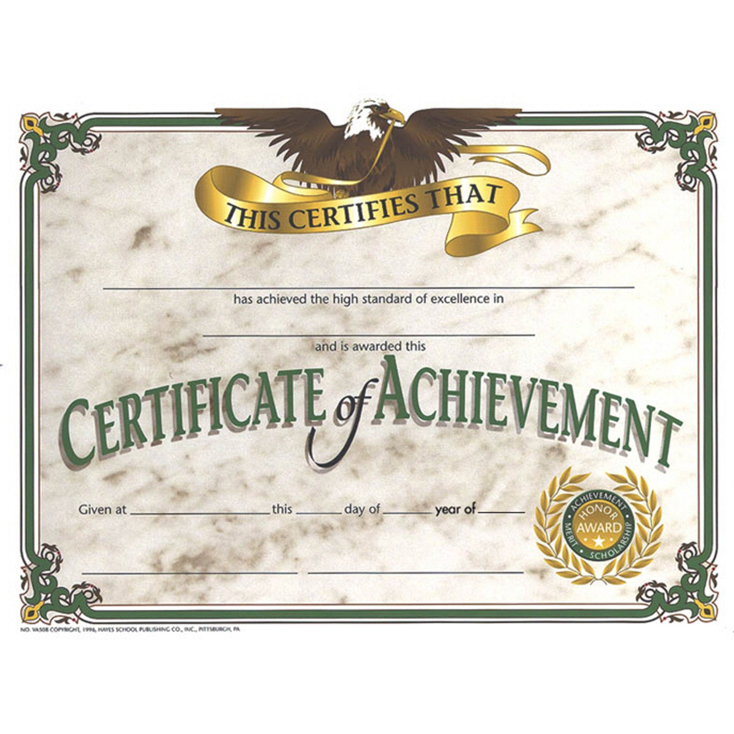 Certificate of Achievement, 30 Per Pack, 3 Packs