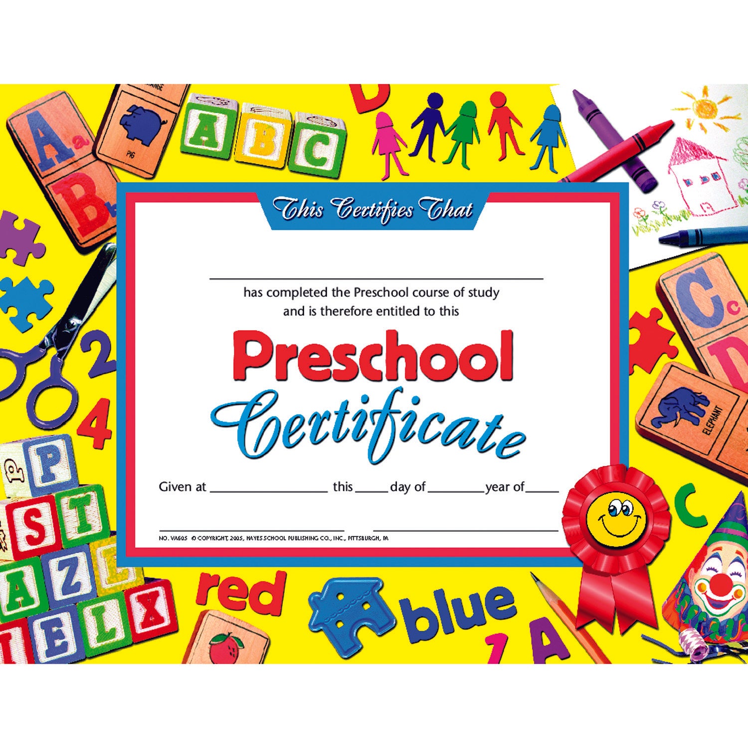 Preschool Certificate, 8.5" x 11", 30 Per Pack, 3 Packs - A1 School Supplies