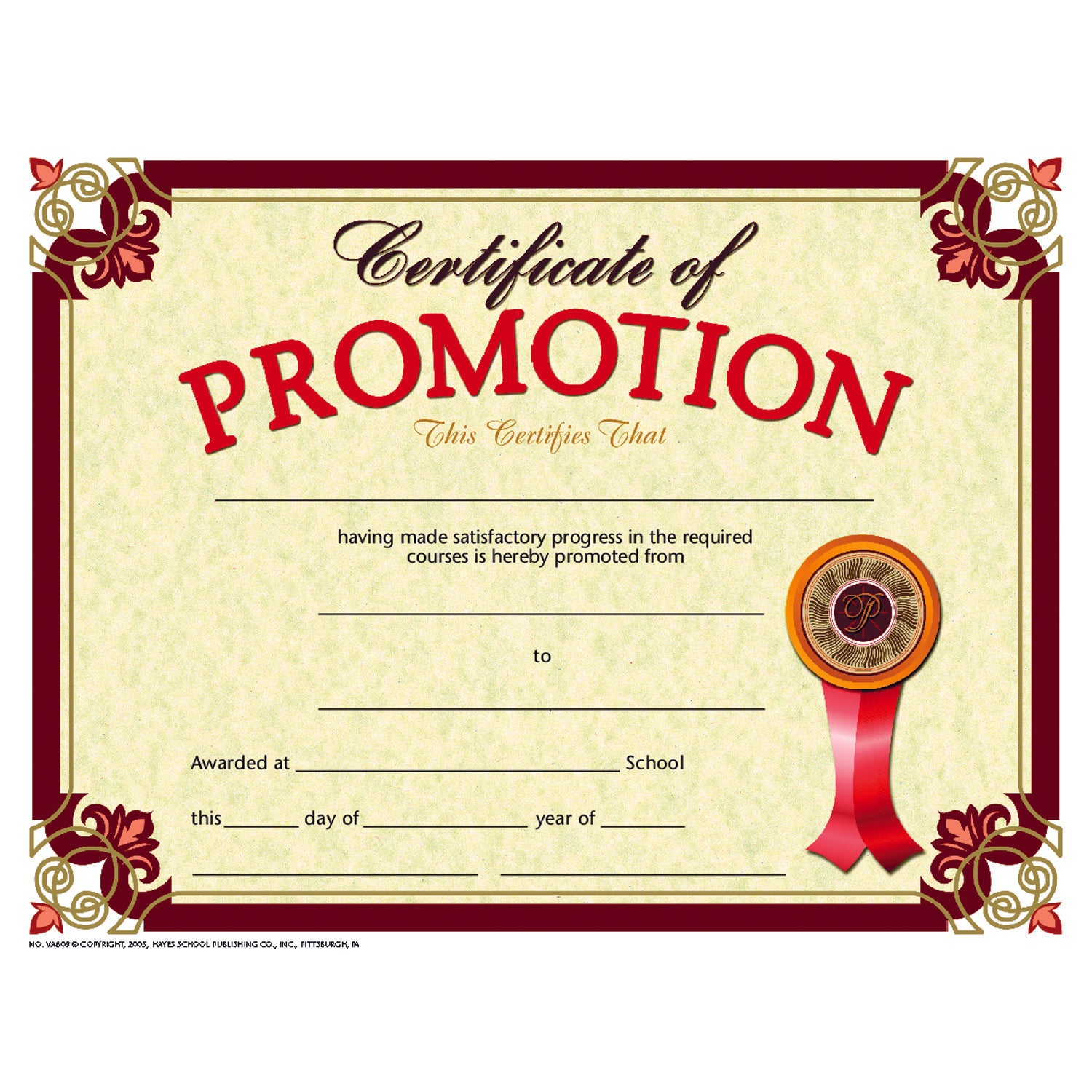 Certificate of Promotion, 8.5" x 11", 30 Per Pack, 3 Packs