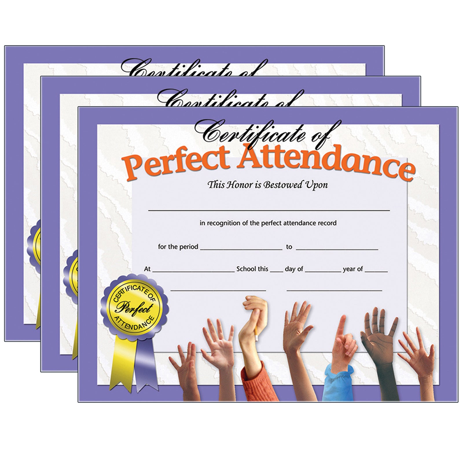 Certificate of Perfect Attendance, 30 Per Pack, 3 Packs