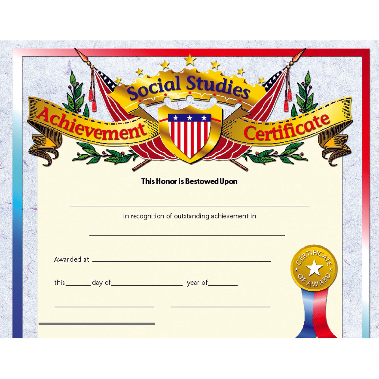 Social Studies Achievement Certificate, 30 Per Pack, 3 Packs