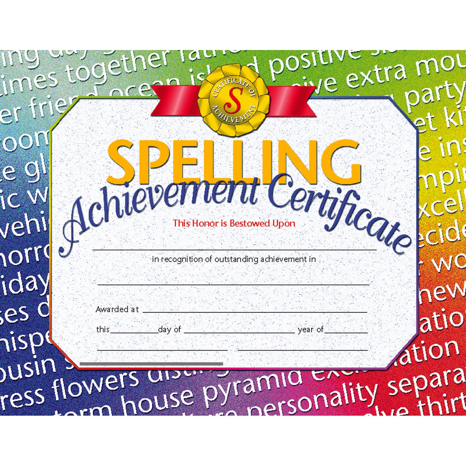 Spelling Achievement Certificate, 30 Per Pack, 3 Packs