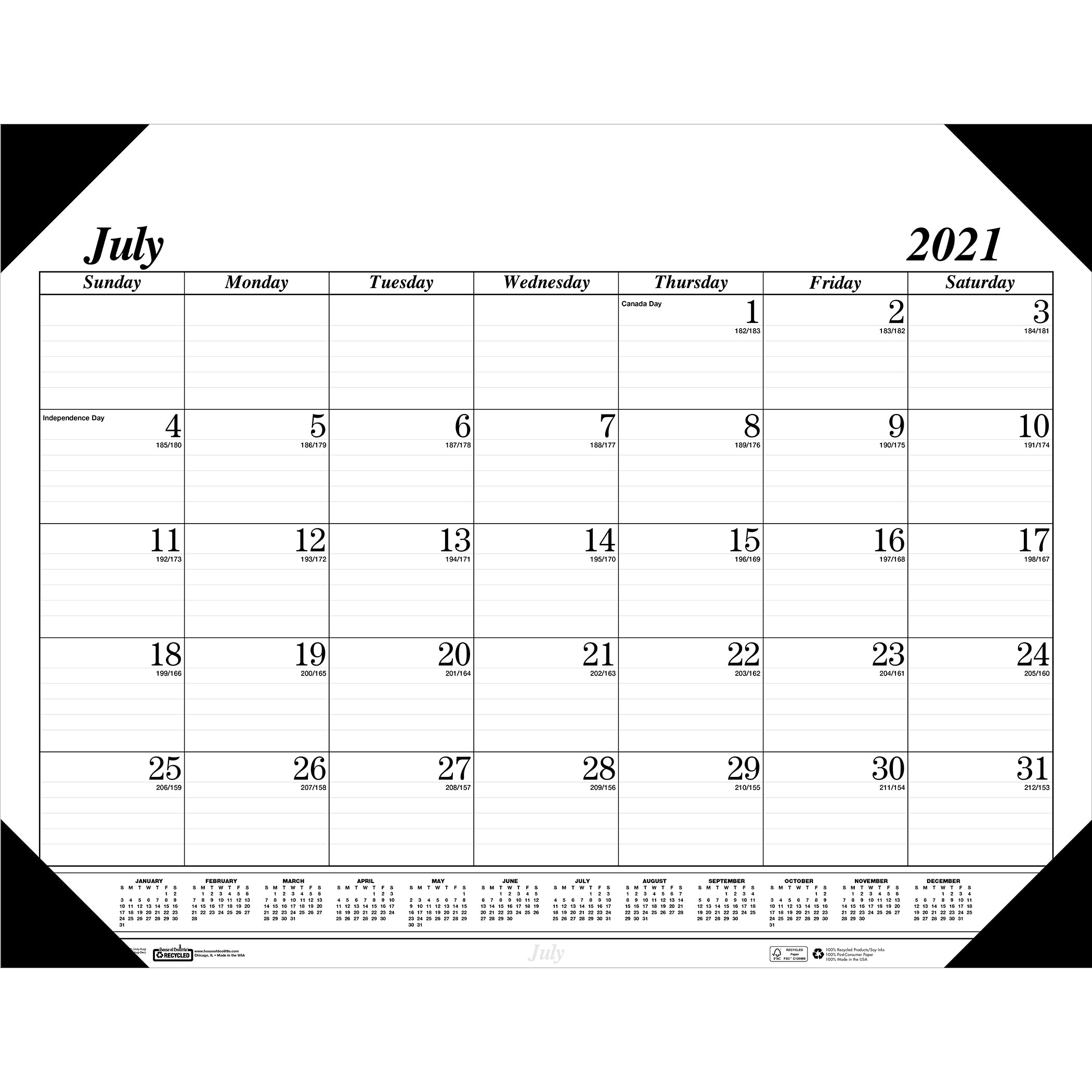 Monthly Academic Calendar Economy Desk Pad, 14 Months (Jul-Aug), 22" x 17", Black