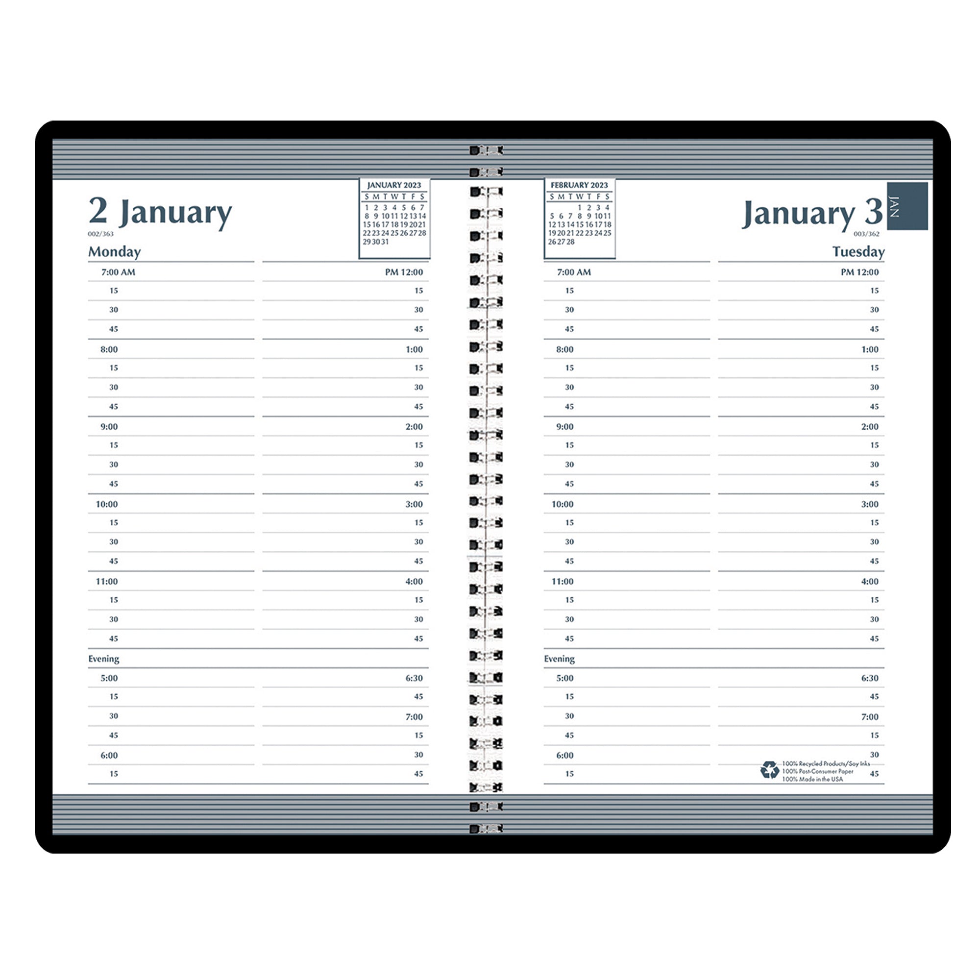 Recycled Daily Calendar Planner Black Cover