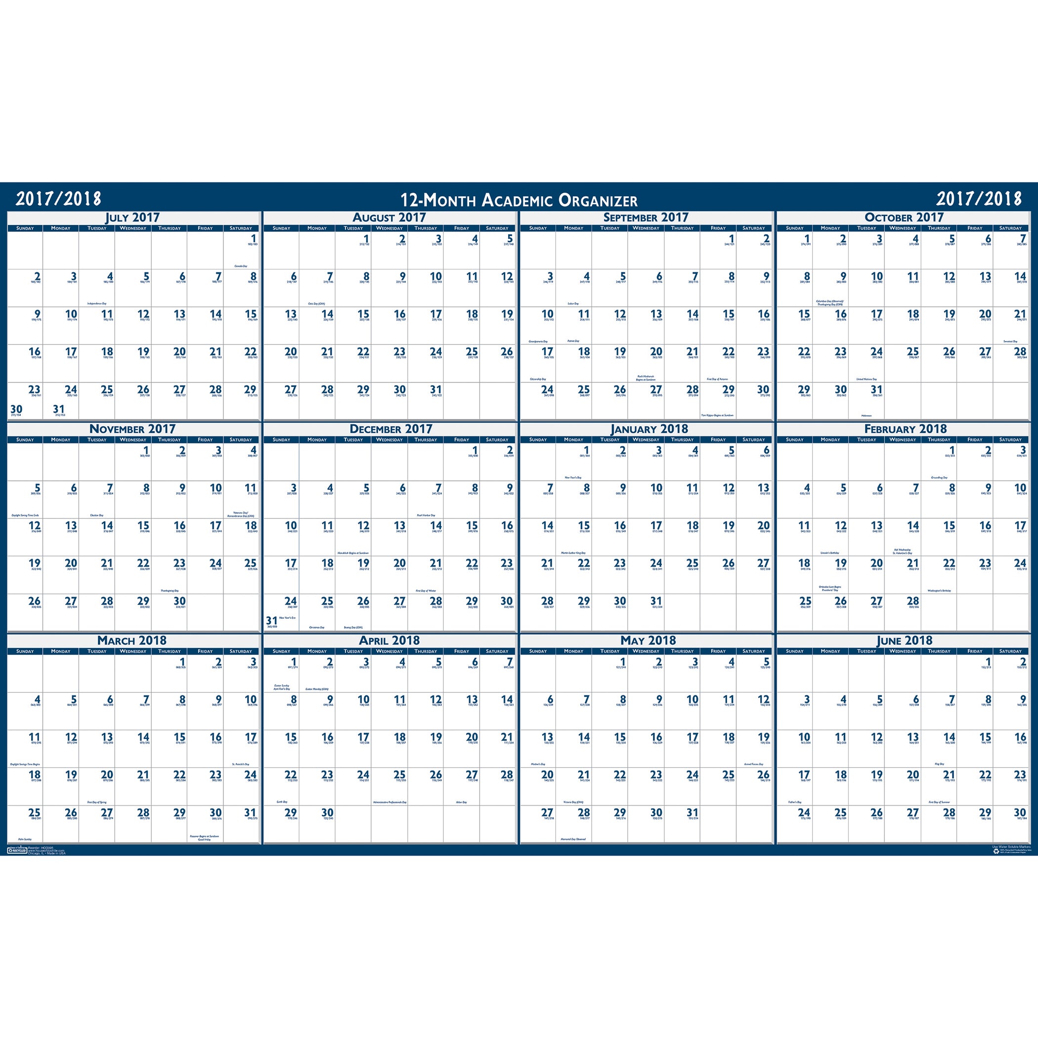 Laminated Wipe Off Wall Academic Calendar, Reversible, 18" x 24" - A1 School Supplies