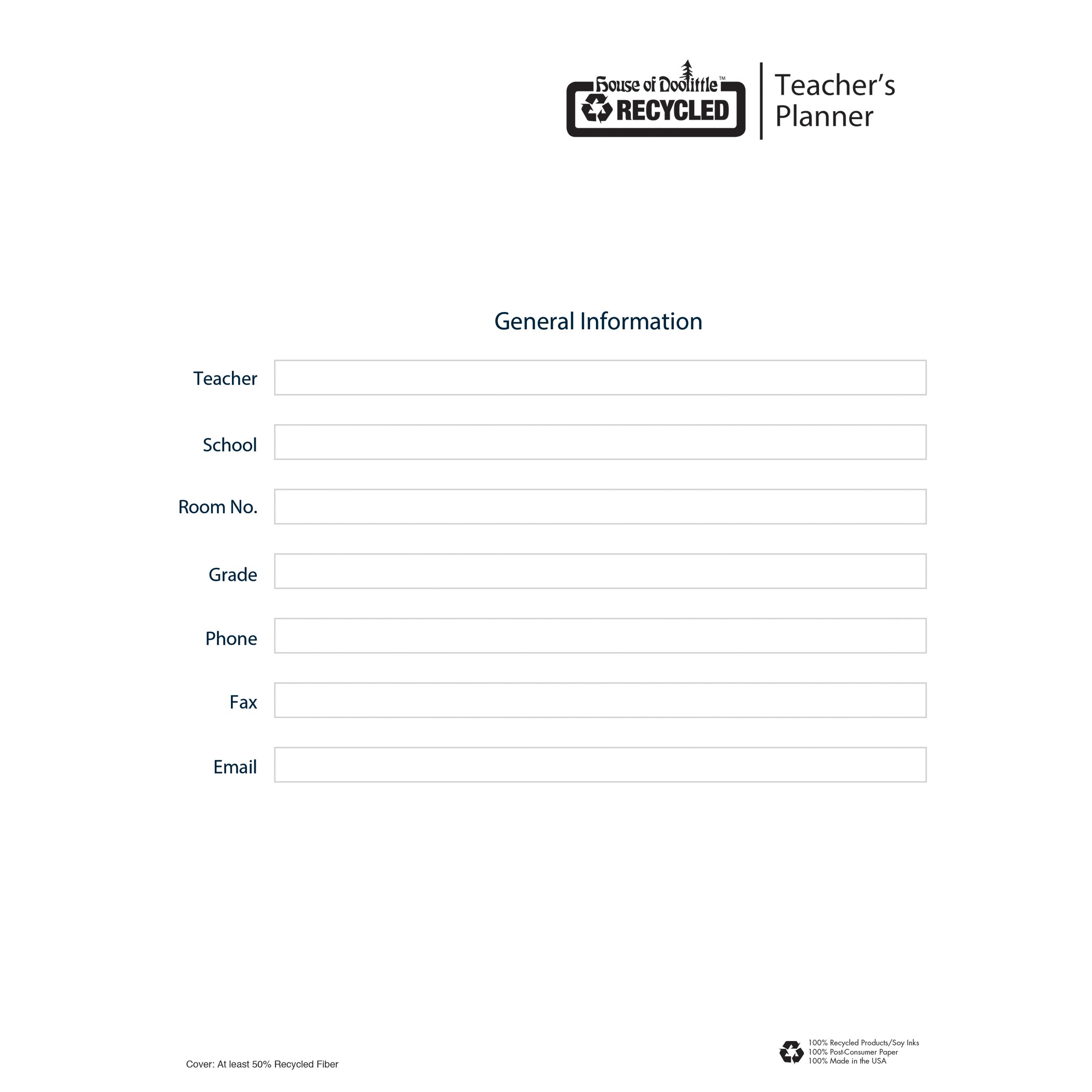 Teachers Planner, Blue, 8-1/2" x 11", Pack of 2