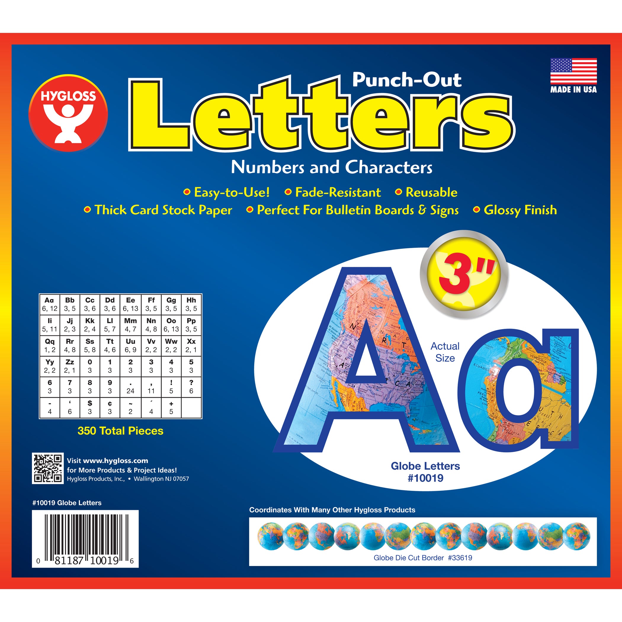 3" Punch-Out Letters, Globes, 350 Characters Per Pack, 3 Packs