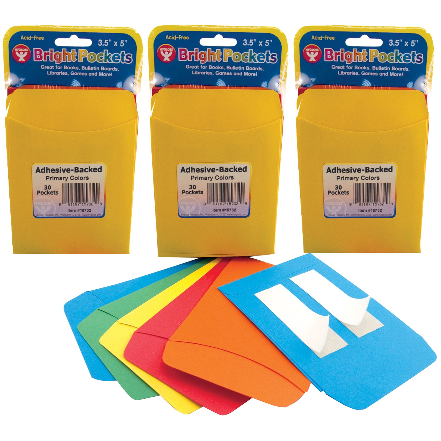 Self Adhesive Library Pockets, 3.5" x 4.875", 30 Per Pack, 3 Packs