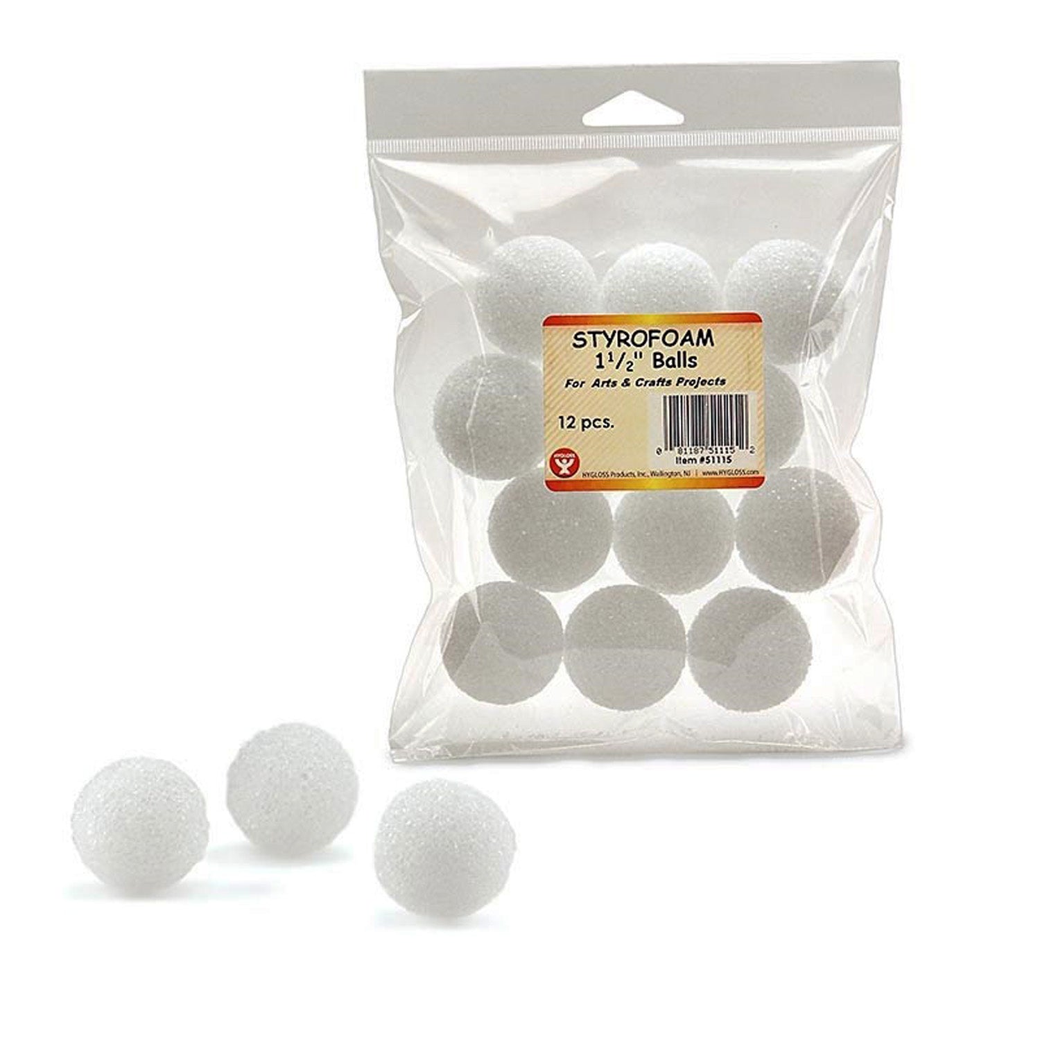 Craft Foam Balls, 1-1/2 Inch, White, 12 Per Pack, 6 Packs