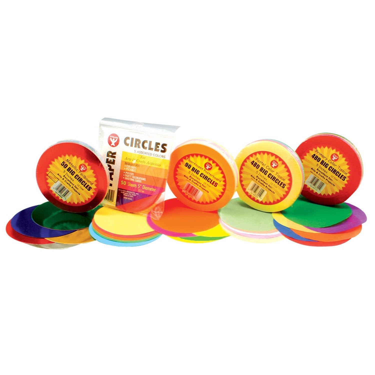 5" Tissue Circles, Primary Colors, 480 Per Pack, 3 Packs - A1 School Supplies