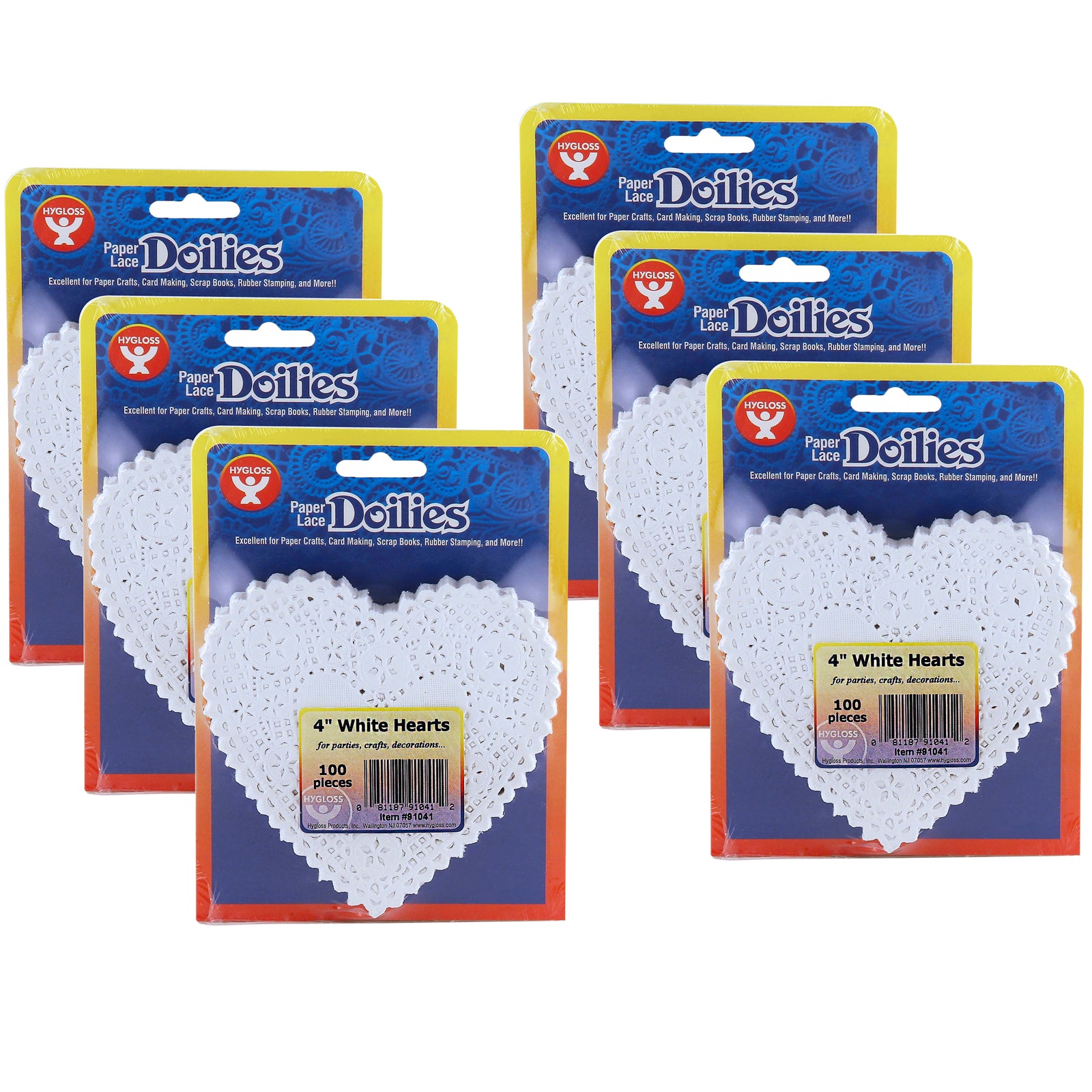 Heart Doilies, White, 4", 100 Per Pack, 6 Packs