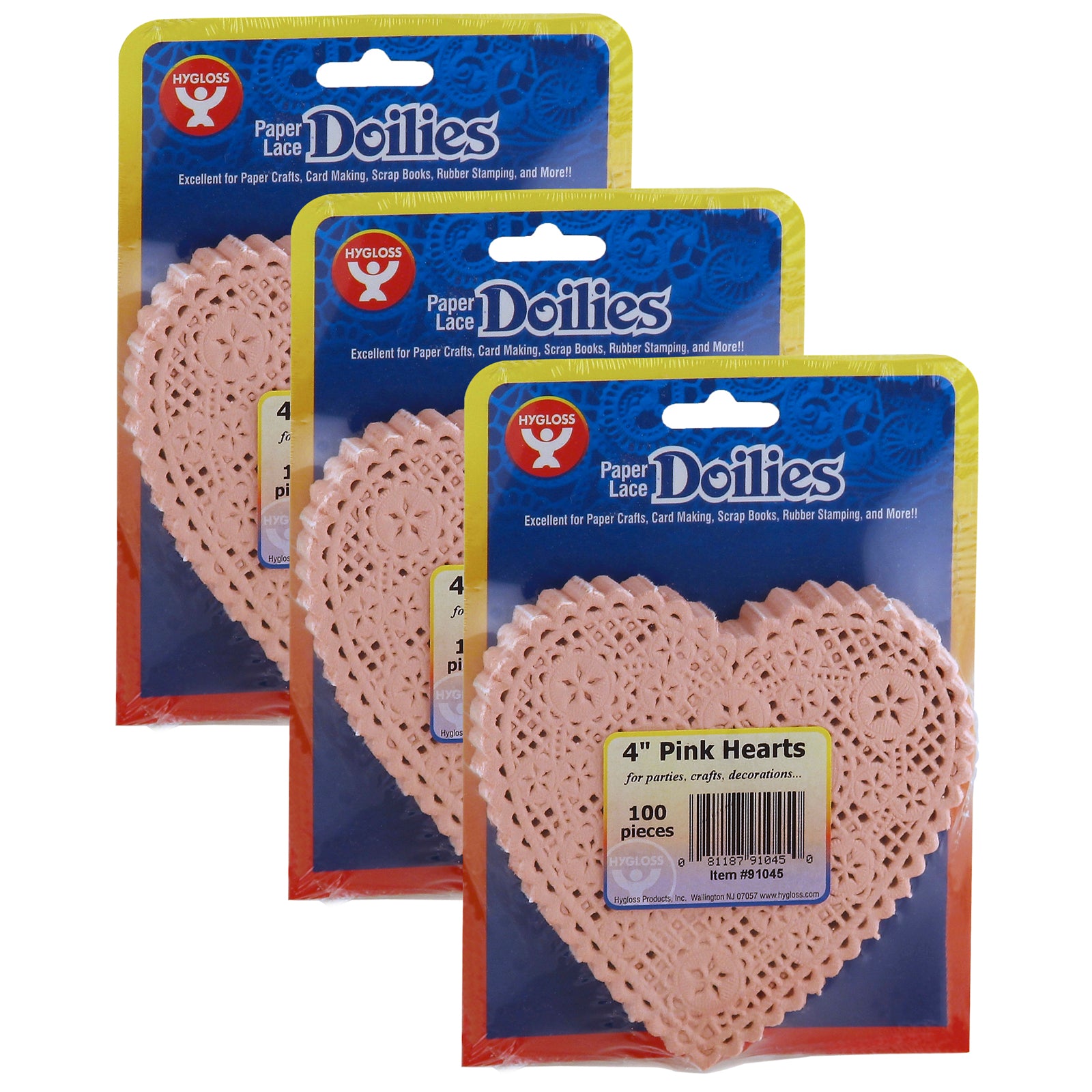 Heart Doilies, Pink, 4", 100 Per Pack, 3 Packs