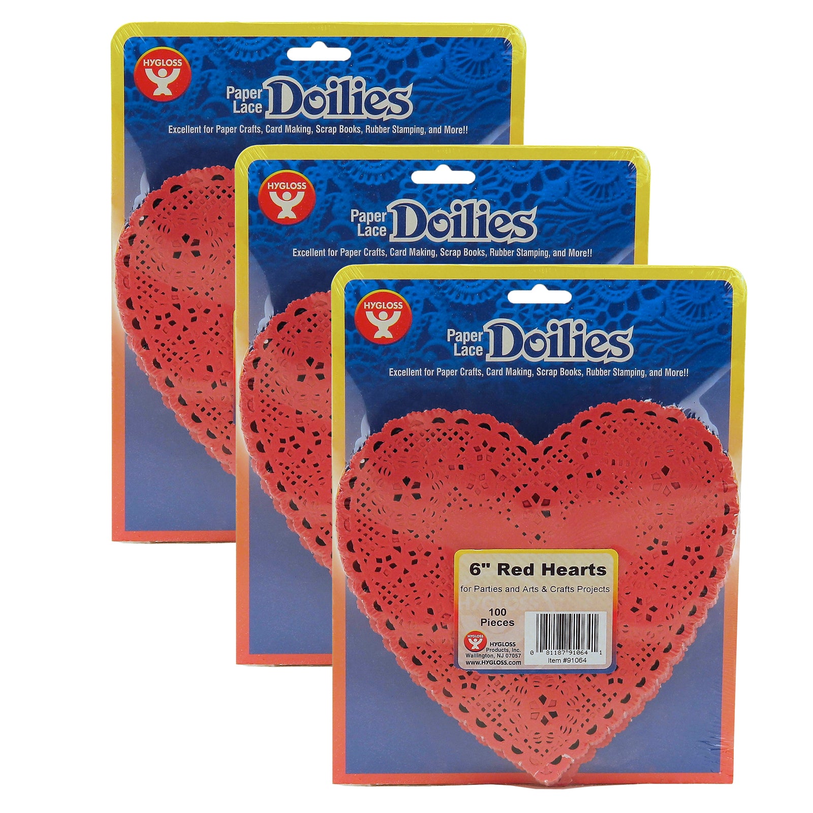 Heart Doilies, Red, 6", 100 Per Pack, 3 Packs - A1 School Supplies