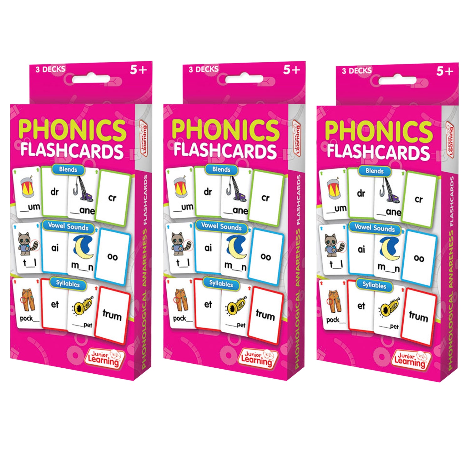 Phonics Flashcards, 3 Sets Per Pack, 3 Packs