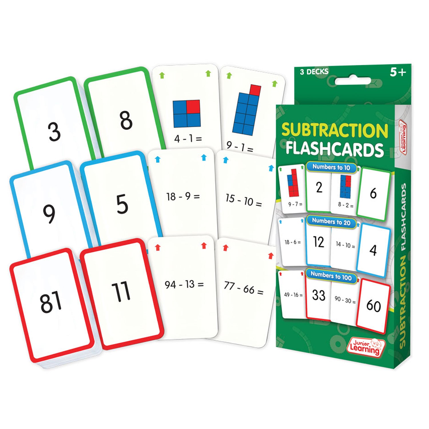 Subtraction Flashcards, 3 Sets Per Pack, 3 Packs