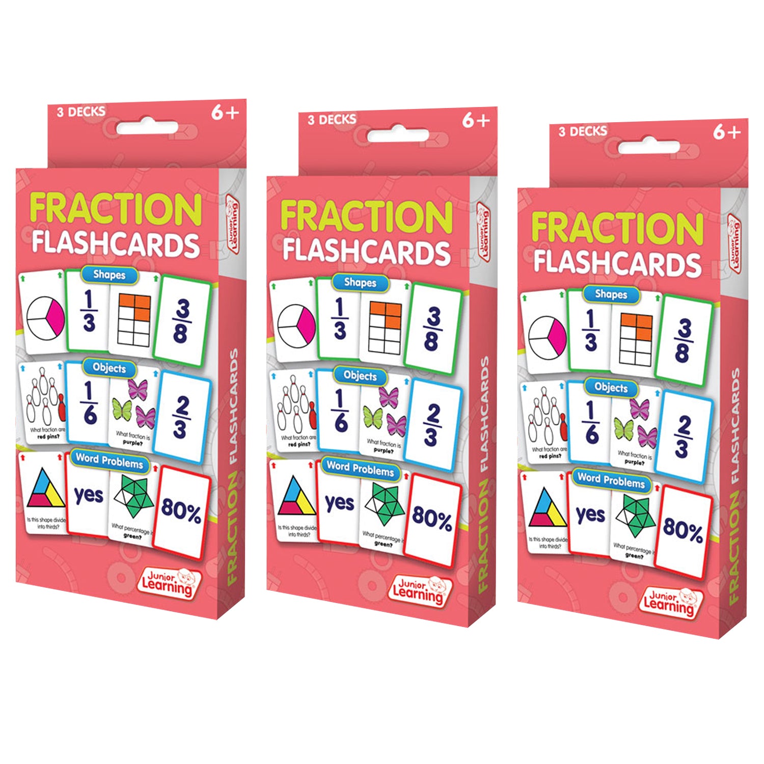 Fraction Flashcards, 3 Sets Per Pack, 3 Packs