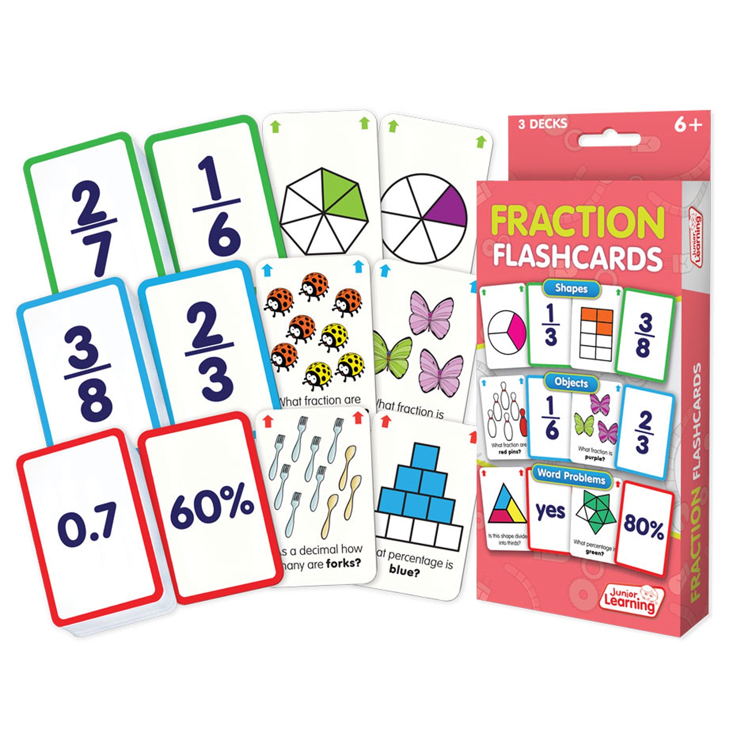 Fraction Flashcards, 3 Sets Per Pack, 3 Packs