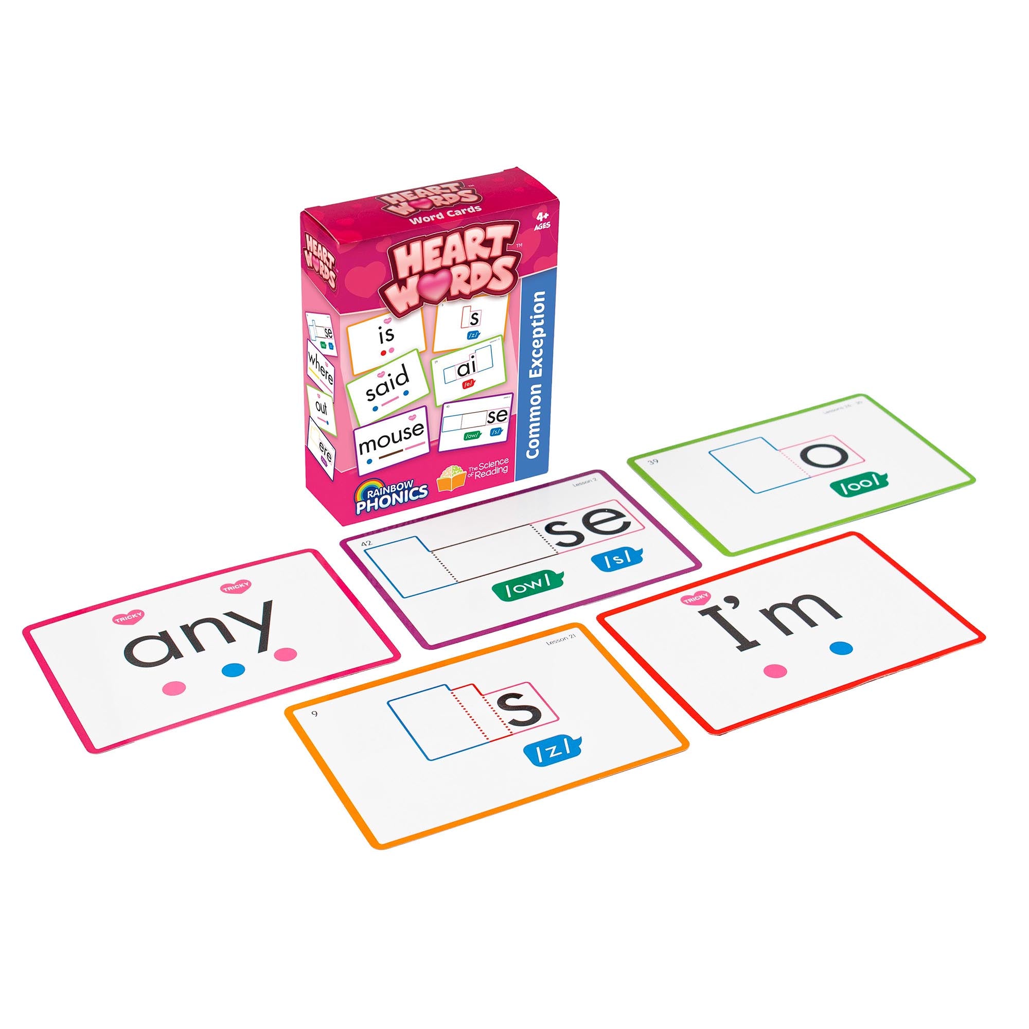 Rainbow Phonics Heart Word Cards, Common Exception Words