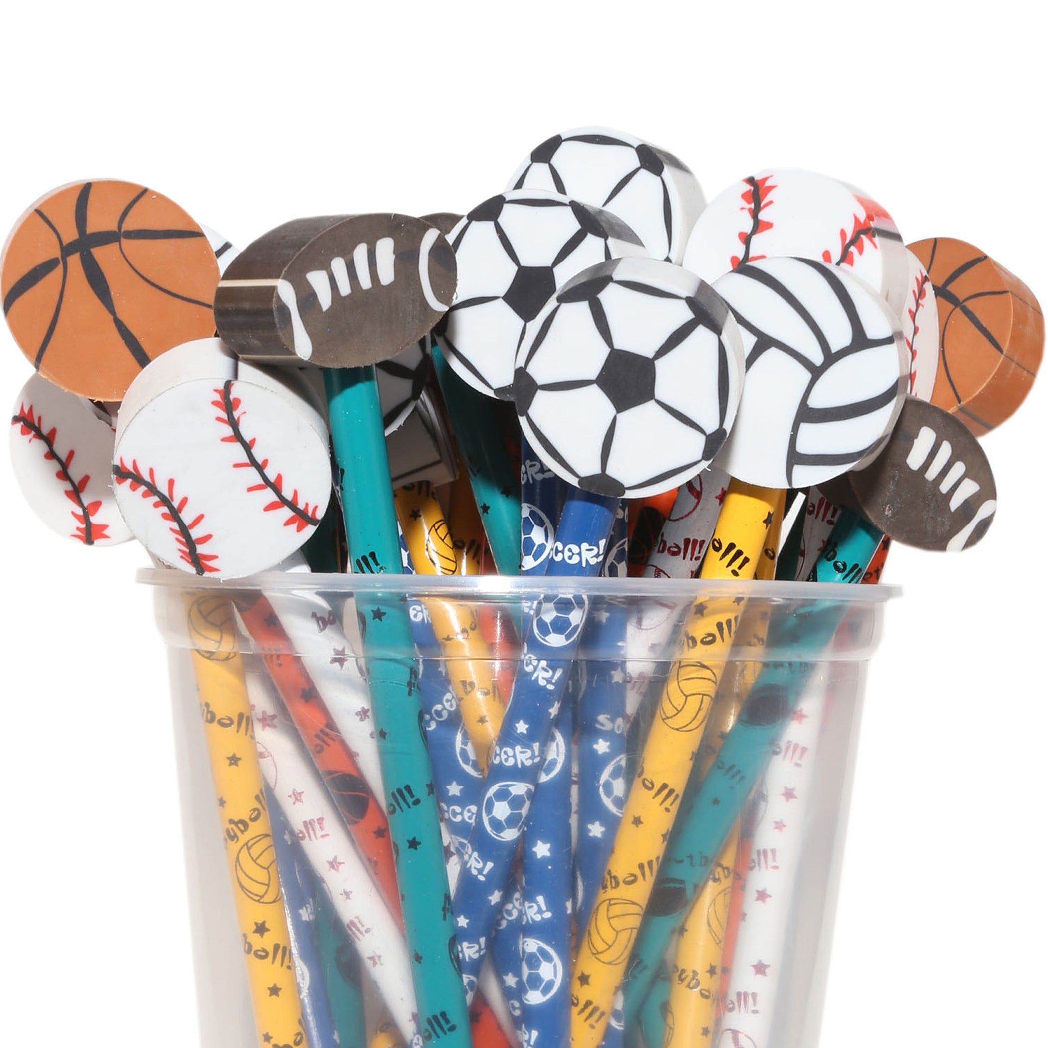 Pencil & Eraser Topper Write-Ons, Sports, Pack of 36