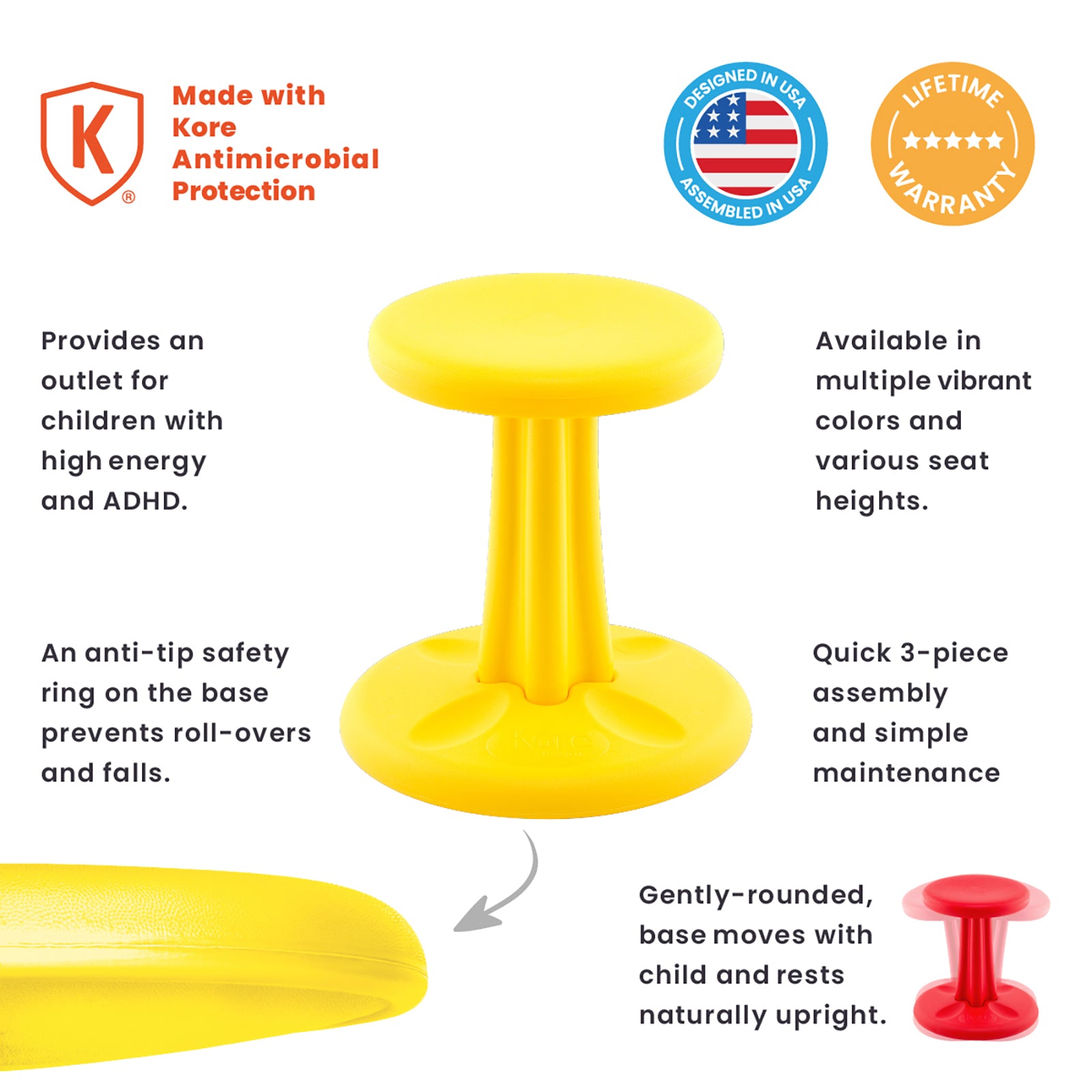 Kids Wobble Chair 14", Yellow