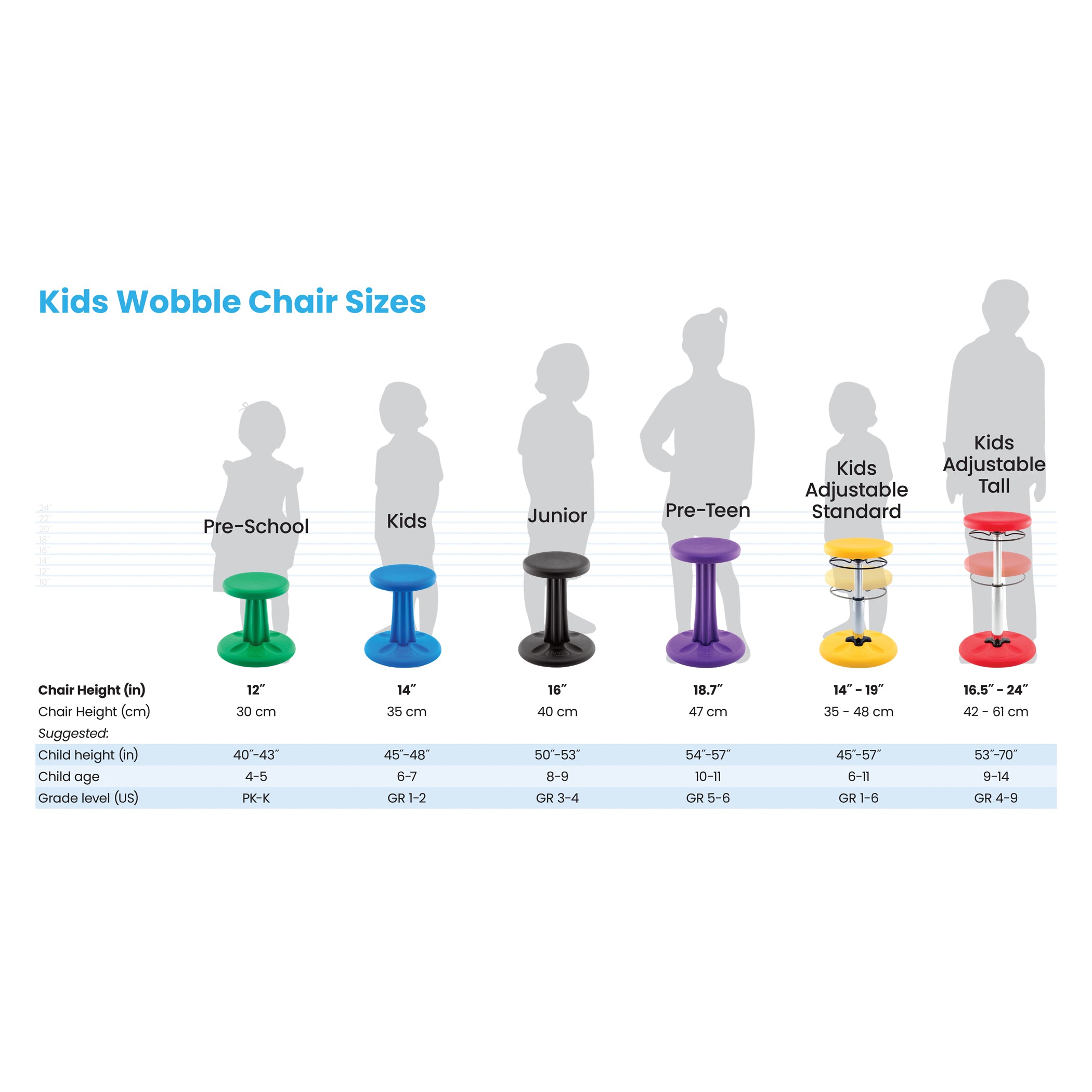 Kids Adjustable Tall Wobble Chair 16.5-24", Red