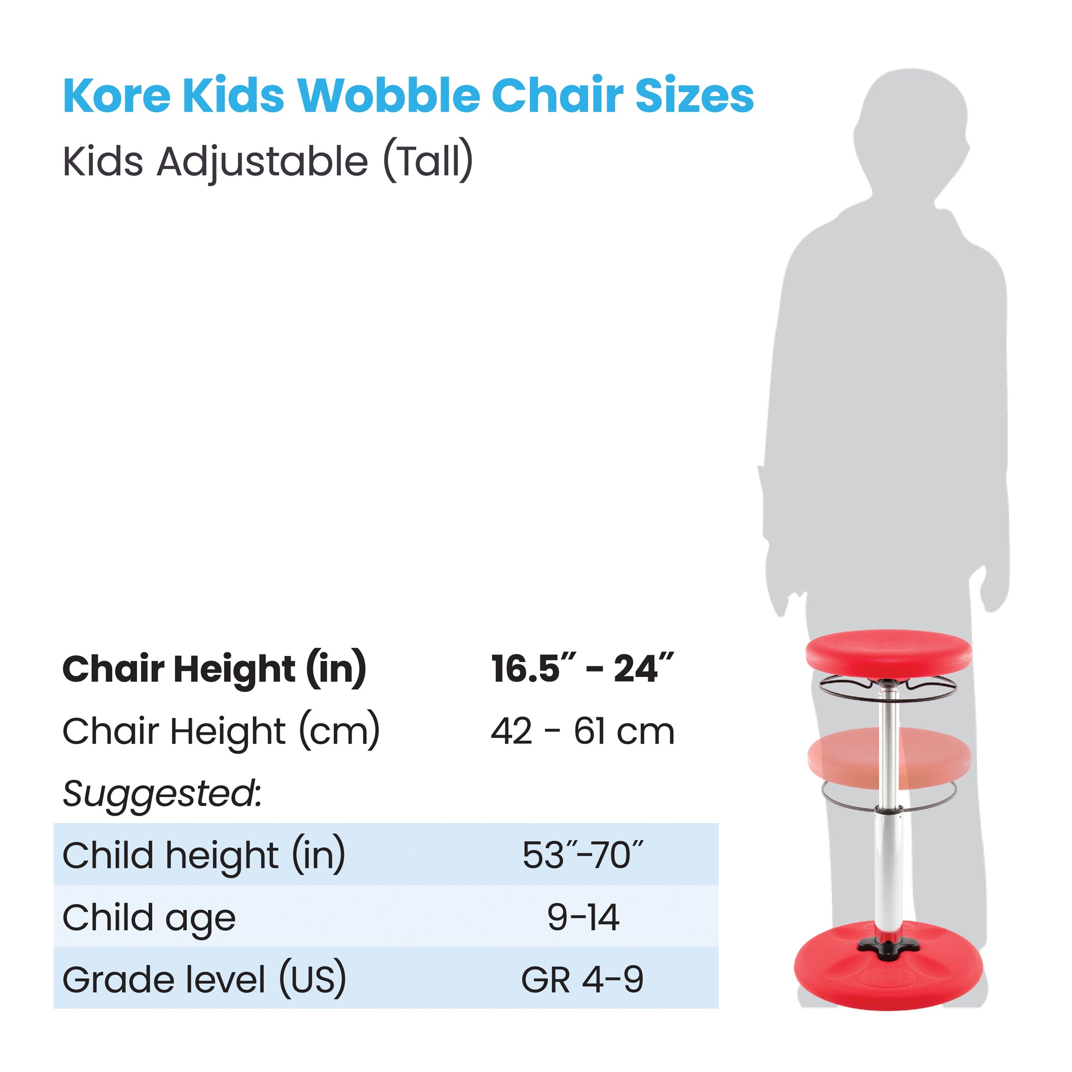 Kids Adjustable Tall Wobble Chair 16.5-24", Red