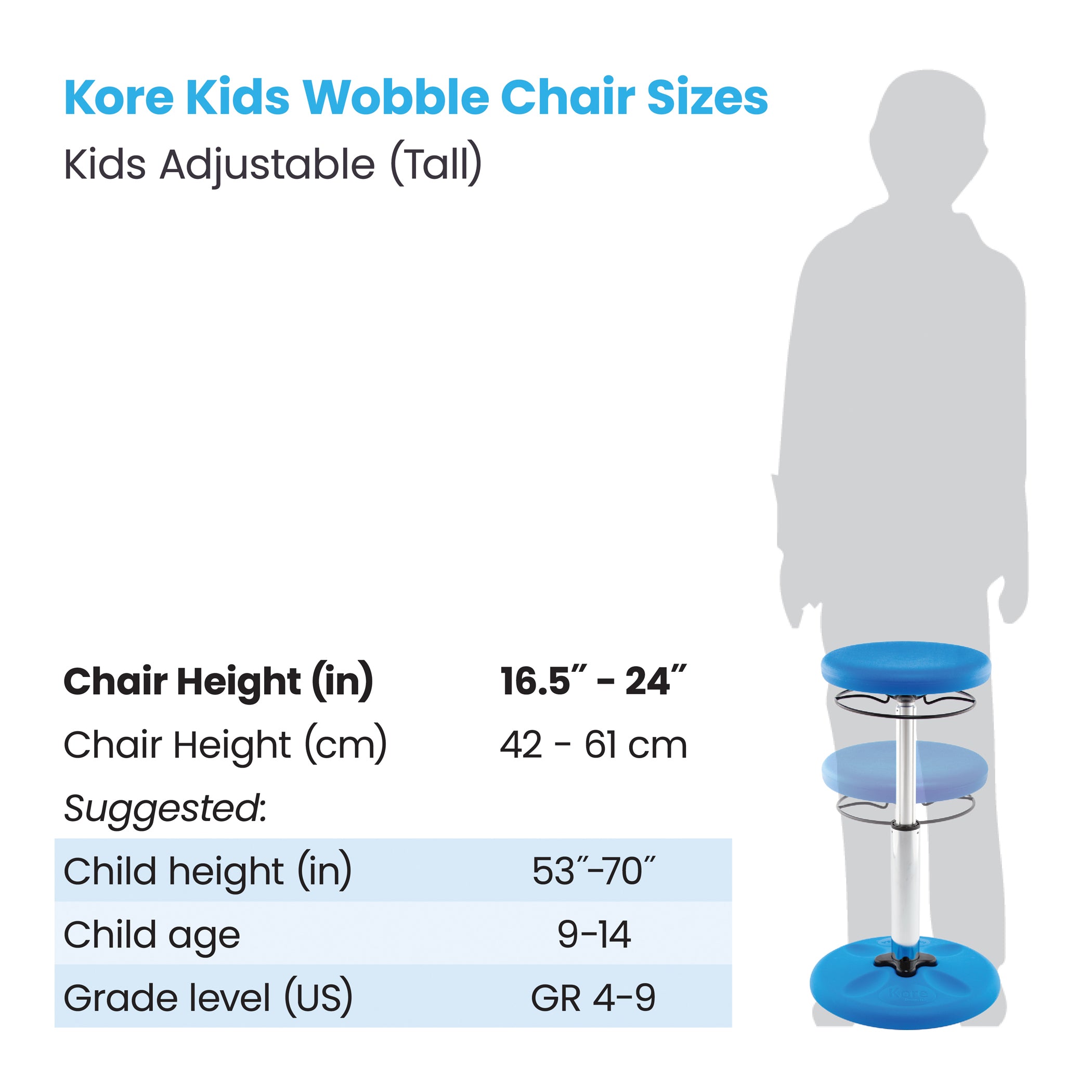 Kids Adjustable Tall Wobble Chair 16.5-24", Blue