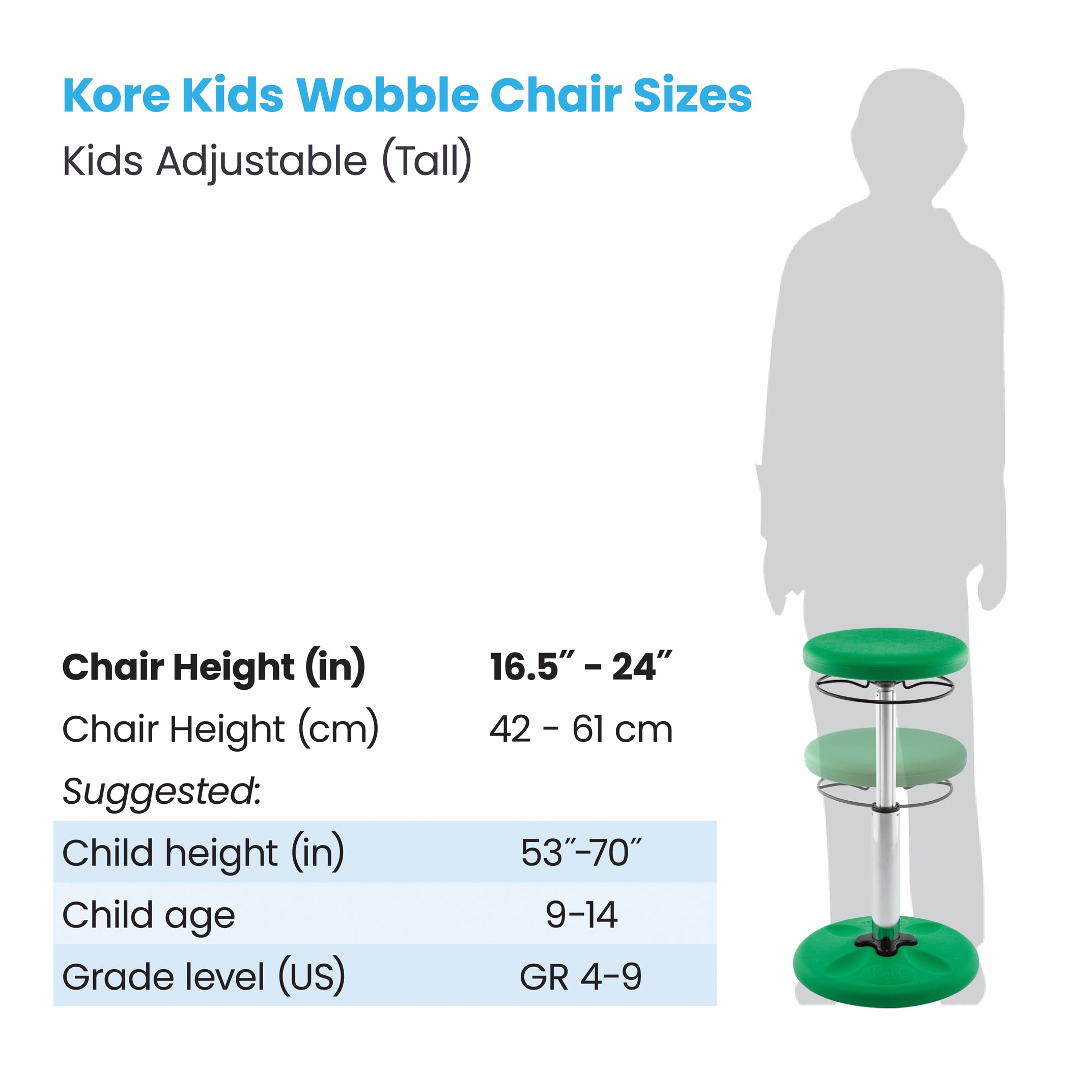 Kids Adjustable Tall Wobble Chair 16.5-24", Green