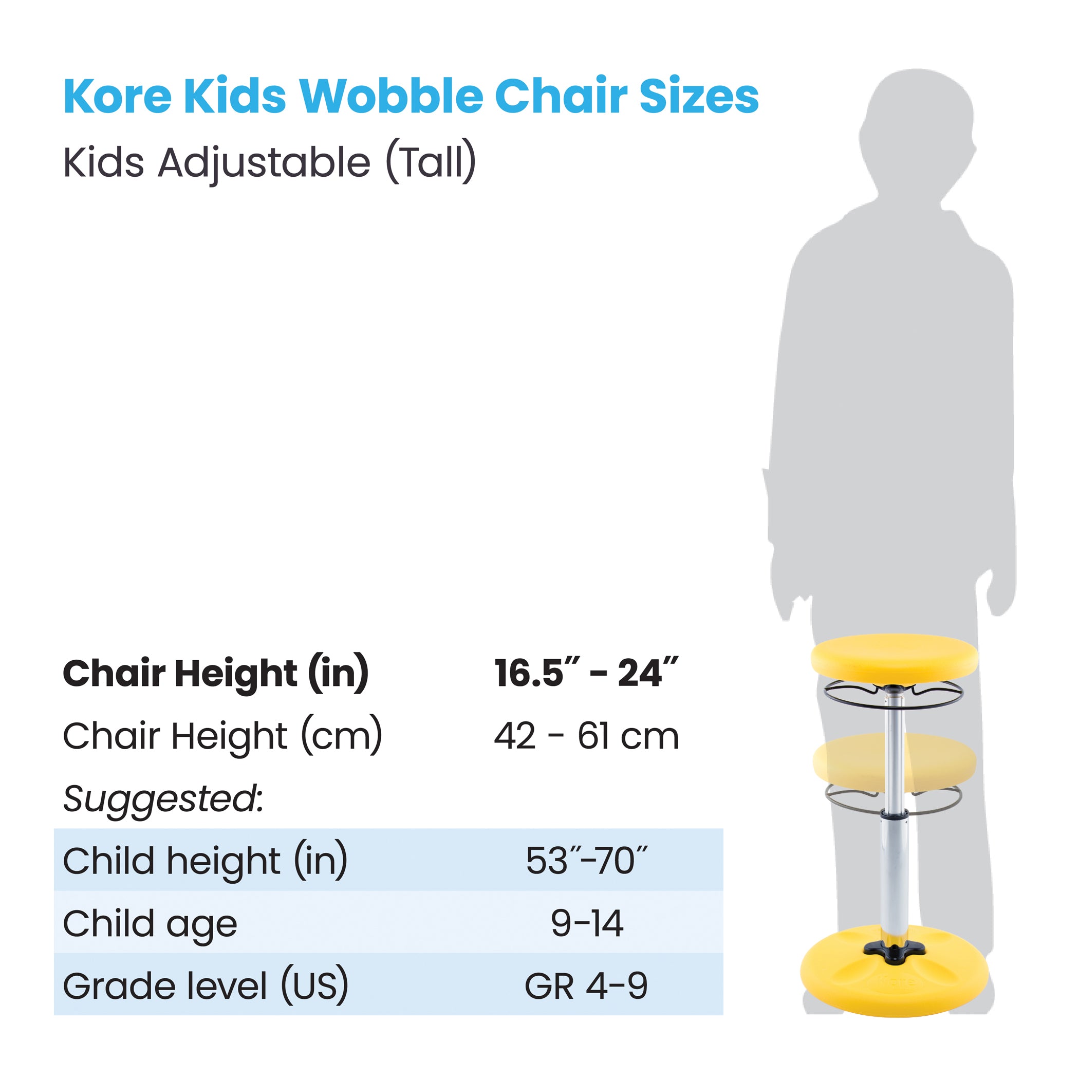 Kids Adjustable Tall Wobble Chair 16.5-24", Yellow