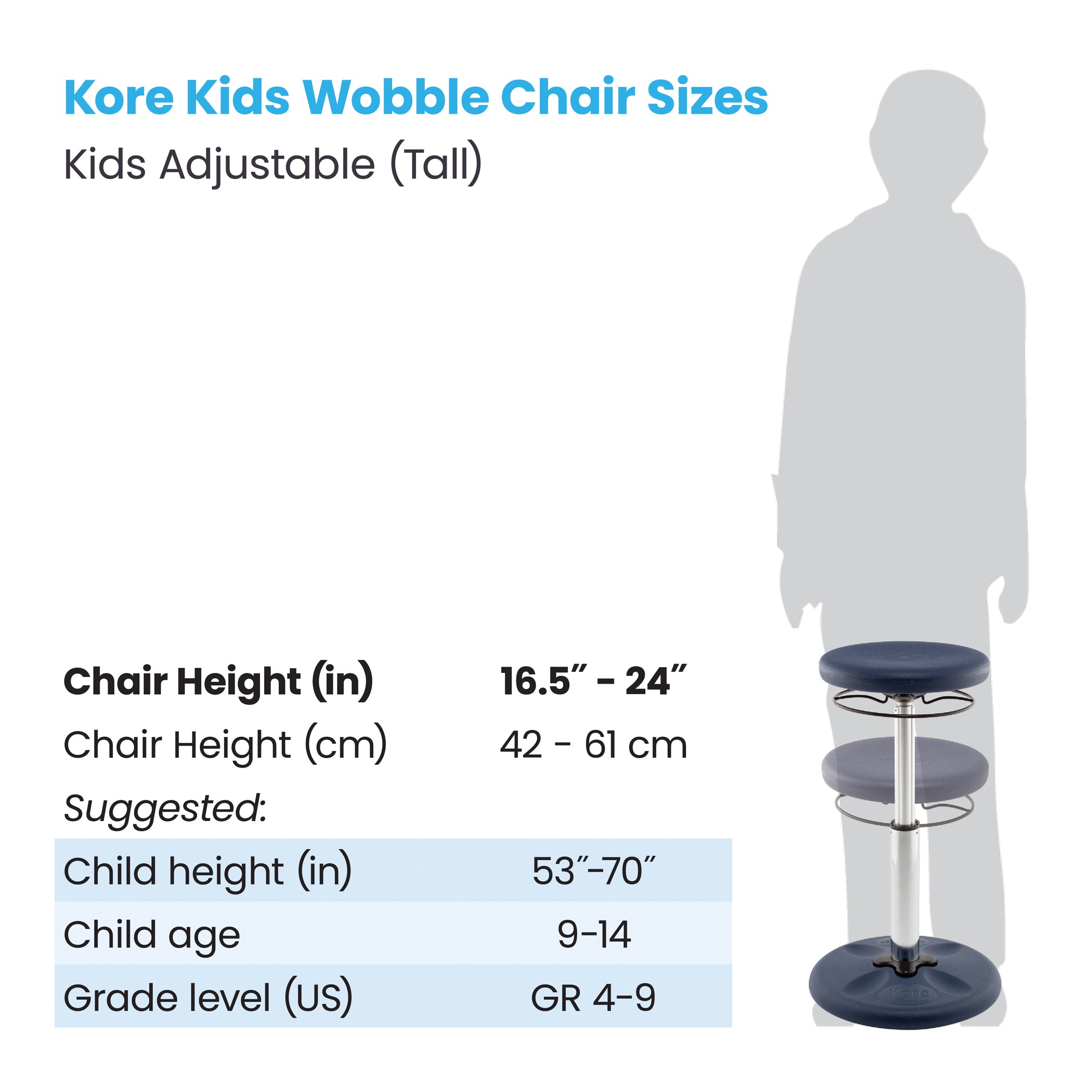 Kids Adjustable Tall Wobble Chair 16.5-24", Dark Blue