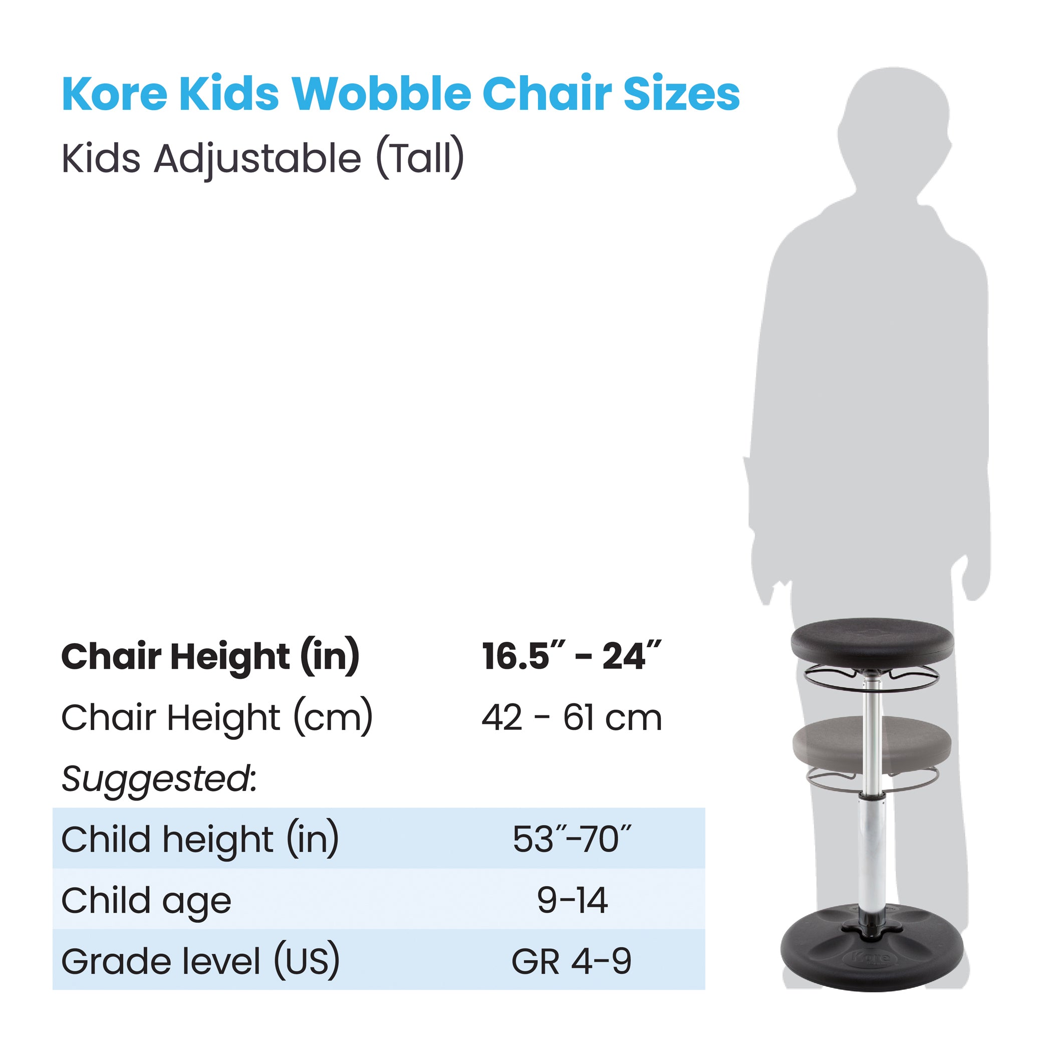 Kids Adjustable Tall Wobble Chair 16.5-24", Black