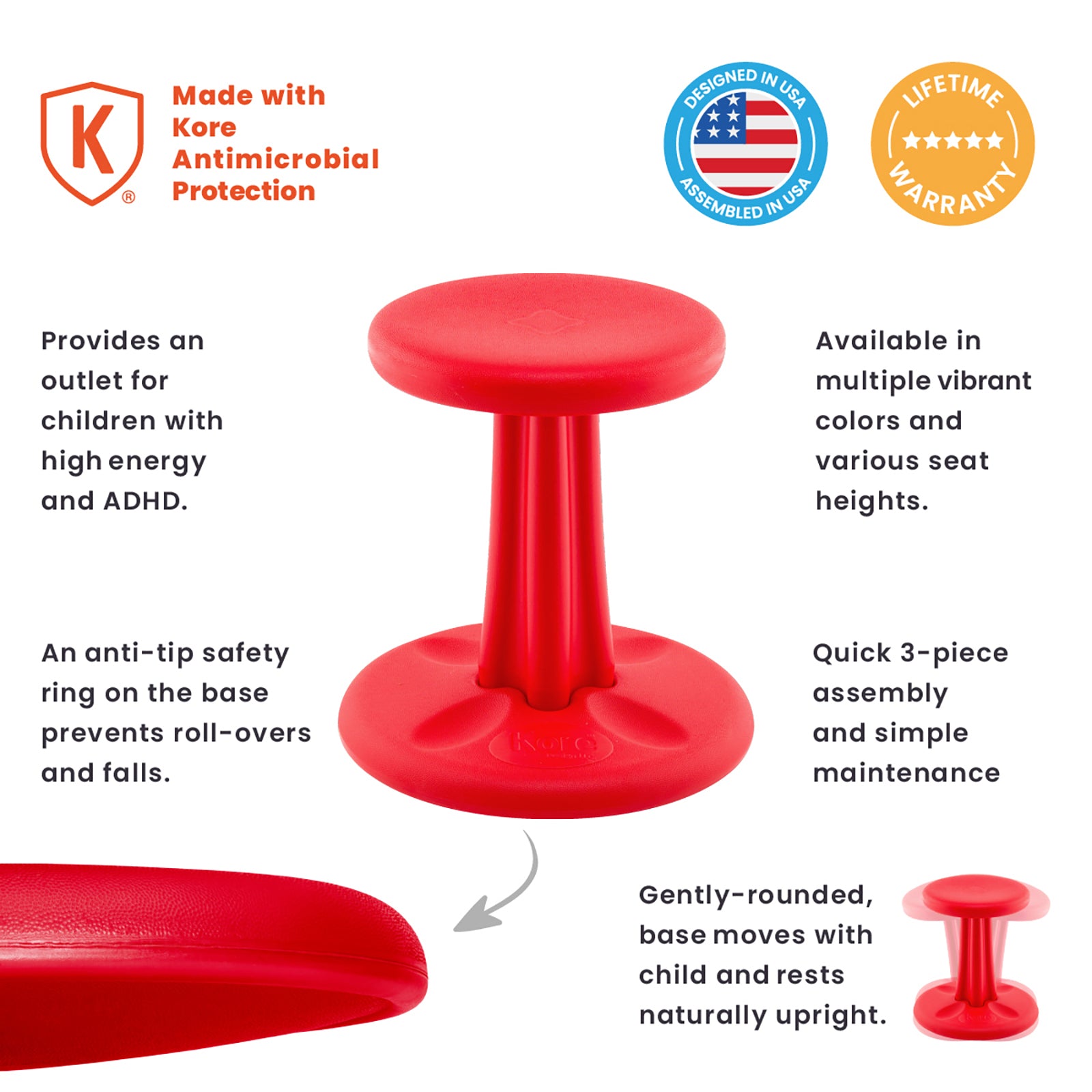 Junior Wobble Chair 16", Red