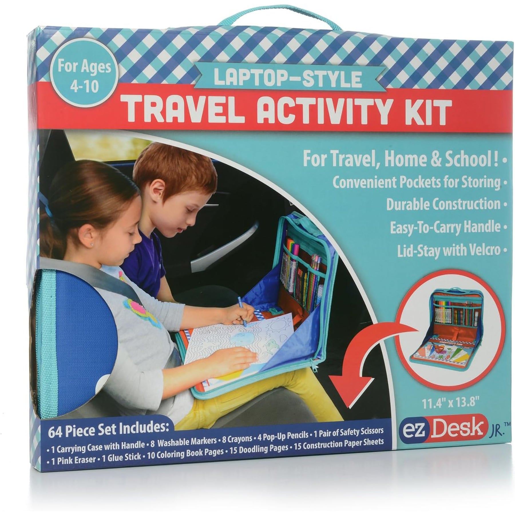 EzDesk Travel Activity Kit, Laptop Style with Paper, Writing & Coloring Accessories, 11.4" x 13.8"