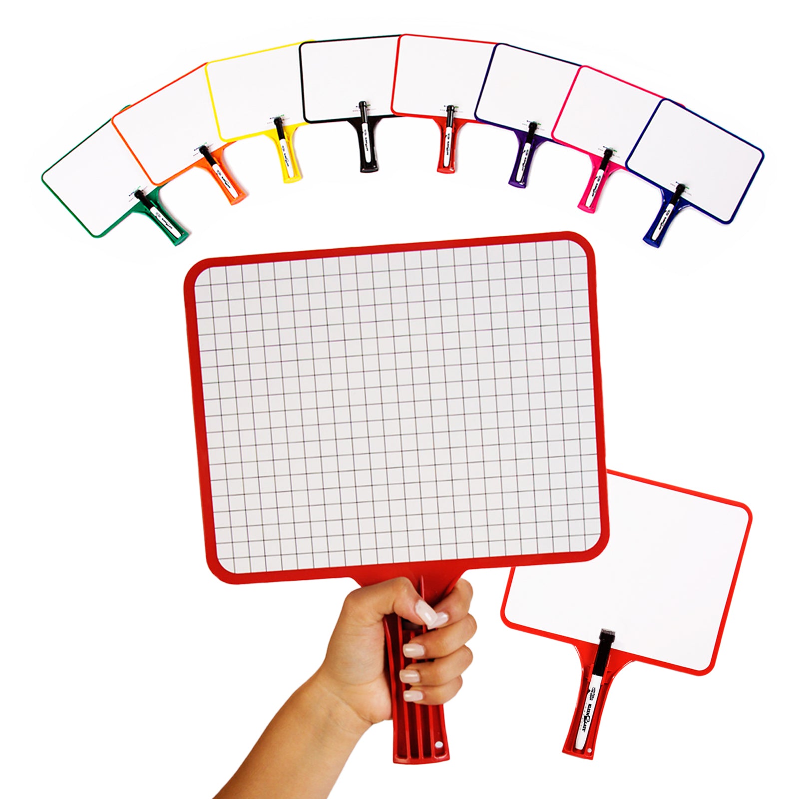 Blank/Lined 2-Sided Rectangular Dry Erase Paddles with Markers, Set of 10