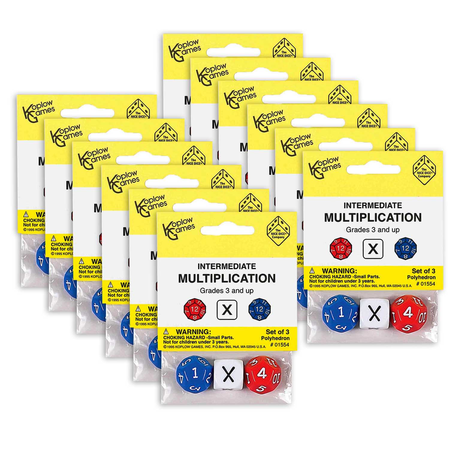 Intermediate Multiplication Dice, 3 Per Set, 12 Sets